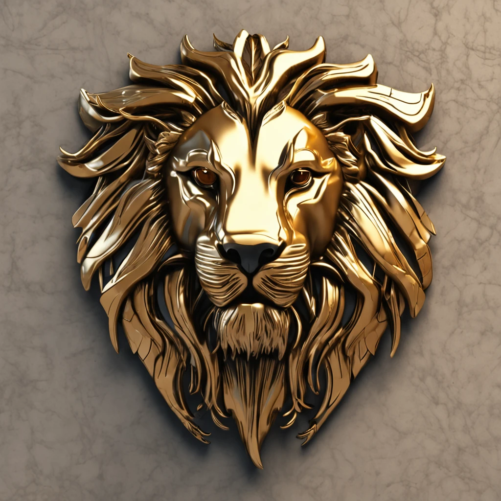Make a logo with the head of a lion stylized in metal in gold color