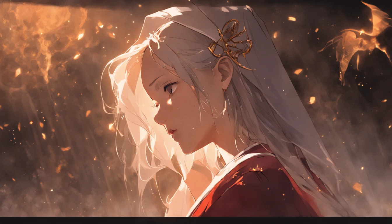 Create a highly realistic artistic representation of Santa Rita de Cássia. Concentre-se nos detalhes do rosto, capturing your expressions and emotions perfectly. Lighting should highlight the scene, emphasizing the sense of isolation and spirituality. This representation seeks to convey the intensity of the moment of devotion and the search for transcendence in the midst of the personal journey."