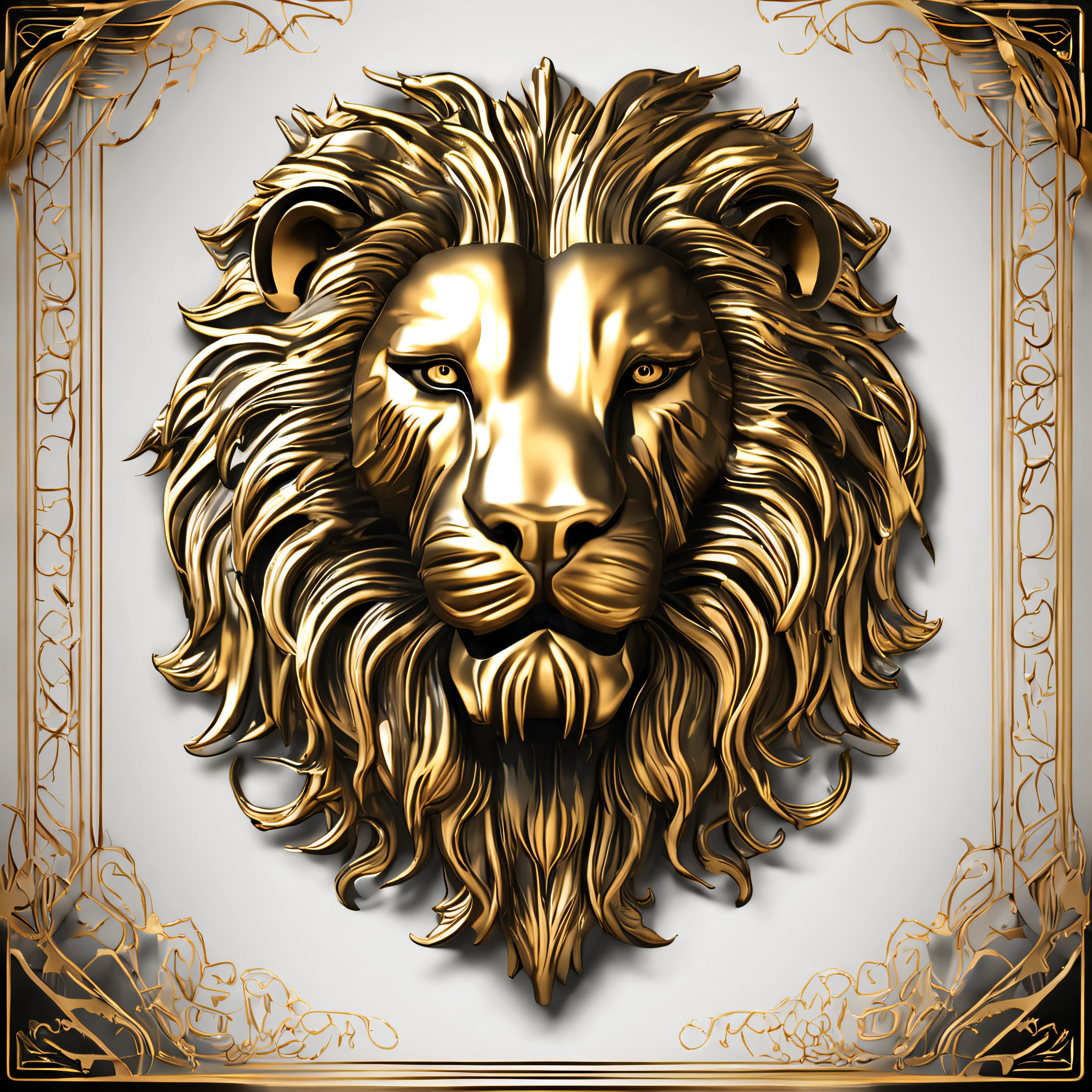 Make a logo with the head of a lion stylized in metal in gold color