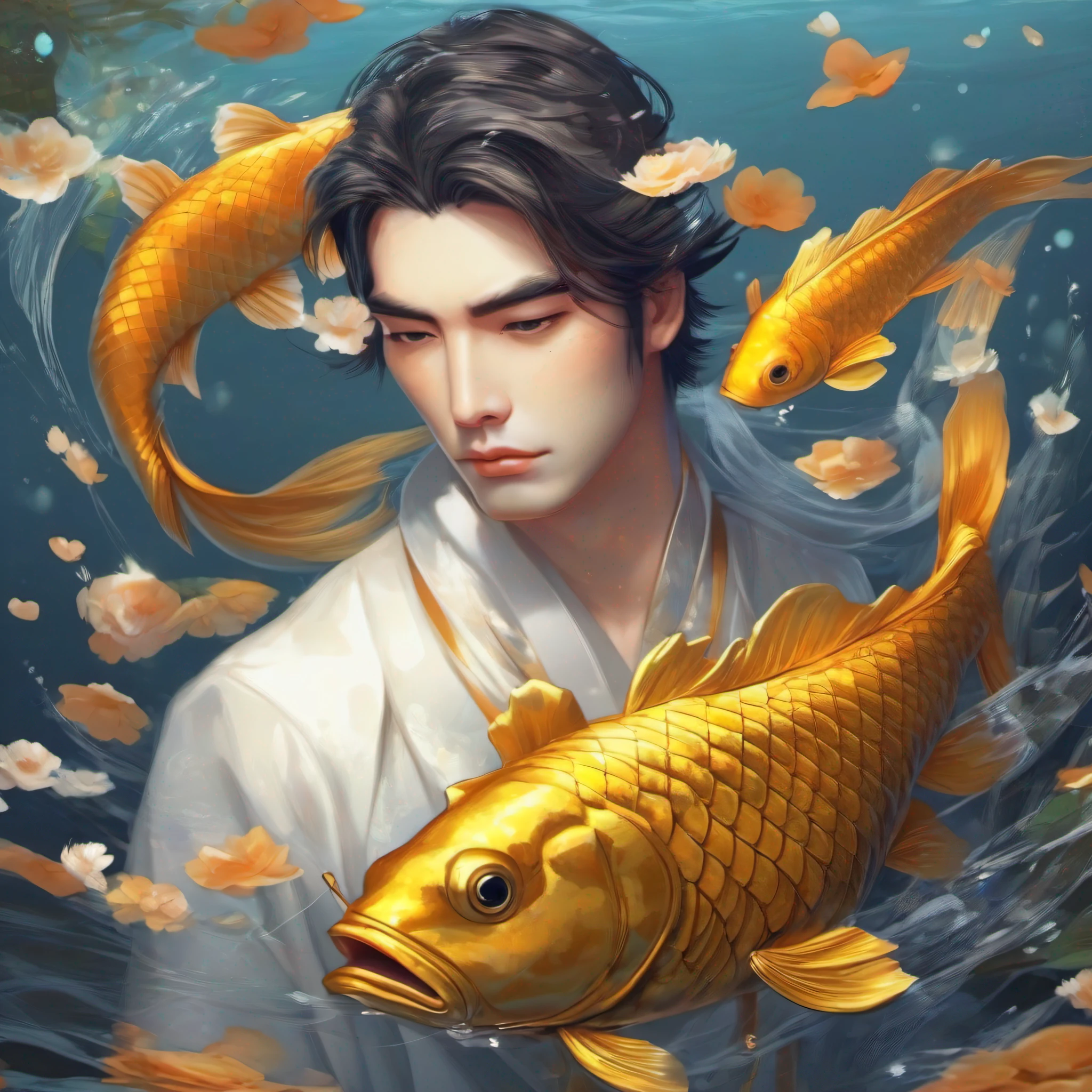 cool guy, golden koi, human faced fish