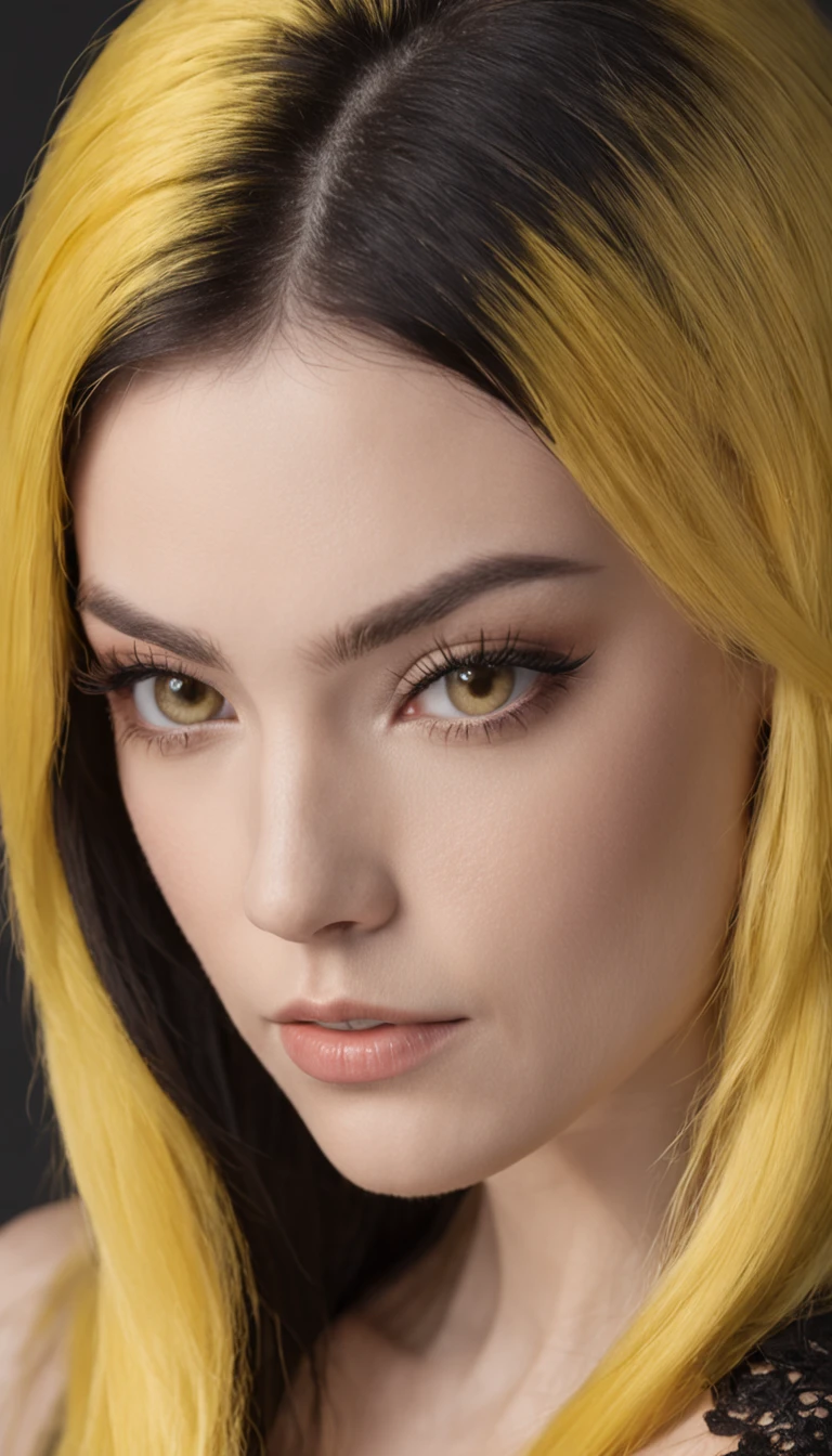 Beautiful feminine black silk yellow hair