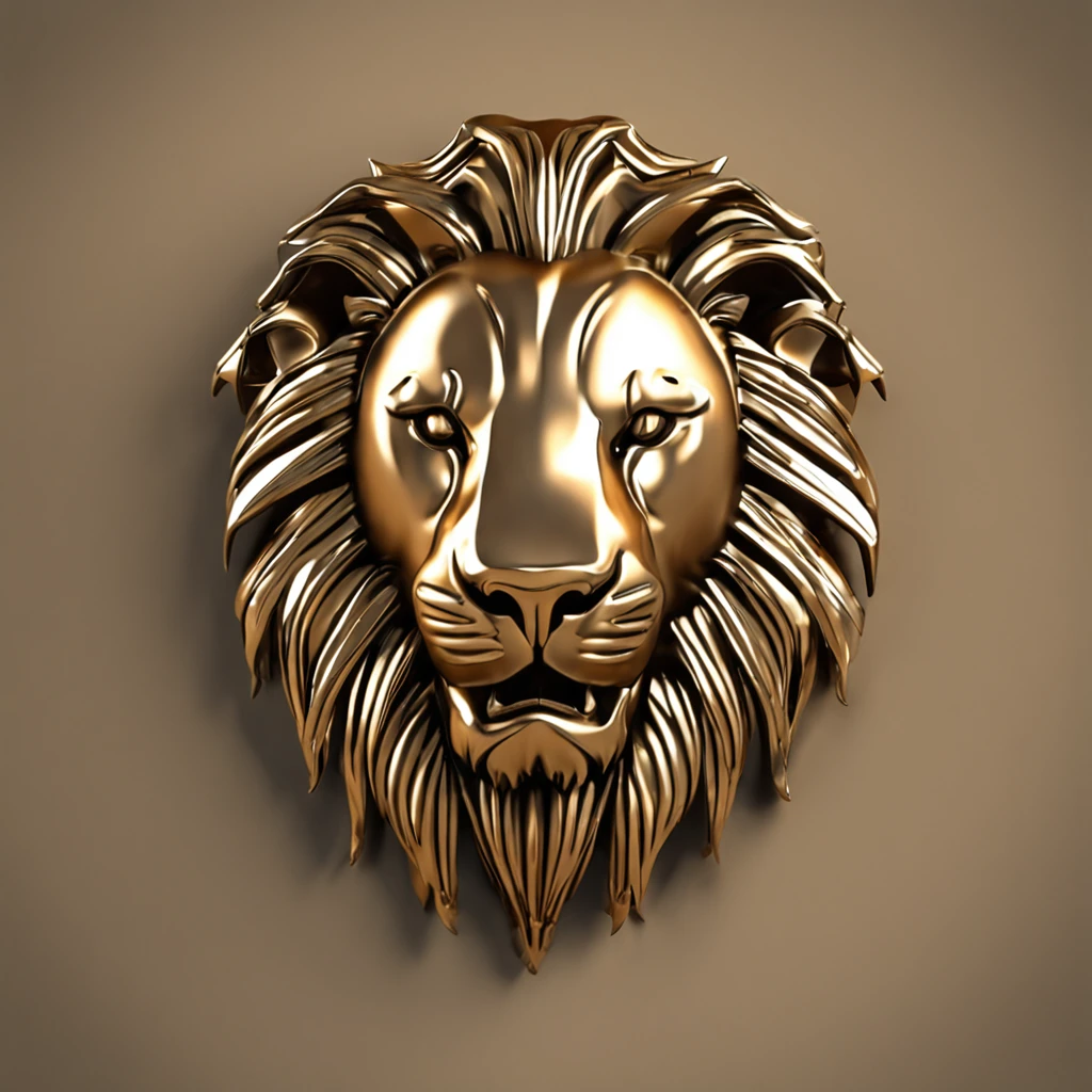 Make a logo with the head of a lion stylized in metal in gold color