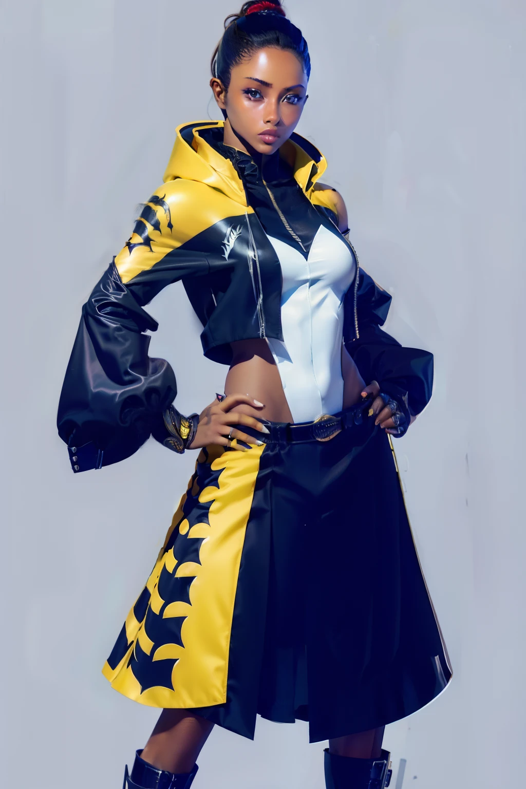 roupa se funde as armas e ao humano estilo venom, model sheet feminino negra