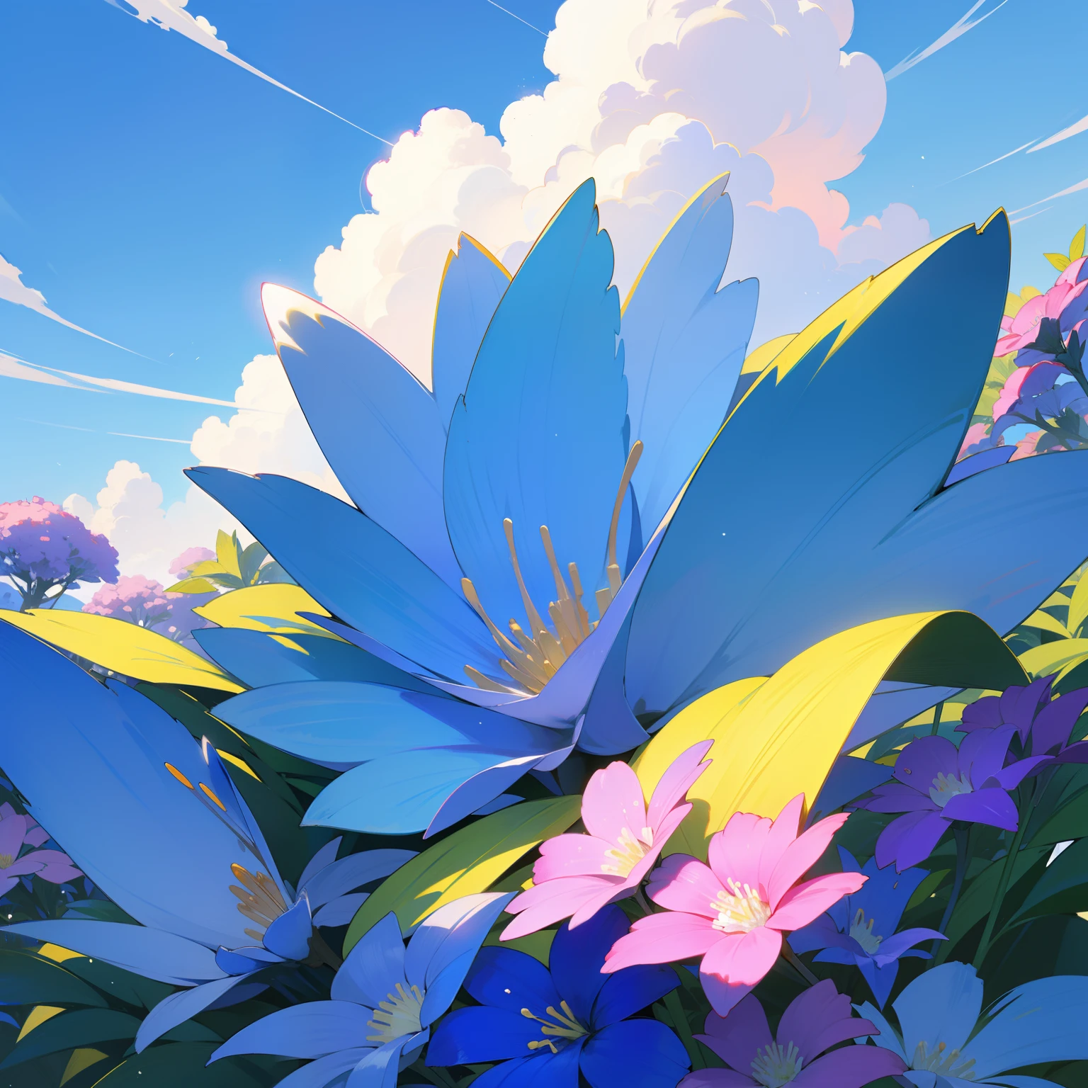 Blue sky、Colorful memories、Sparkling life。In a dream、A new beginning、florals、Blue and yellow world、