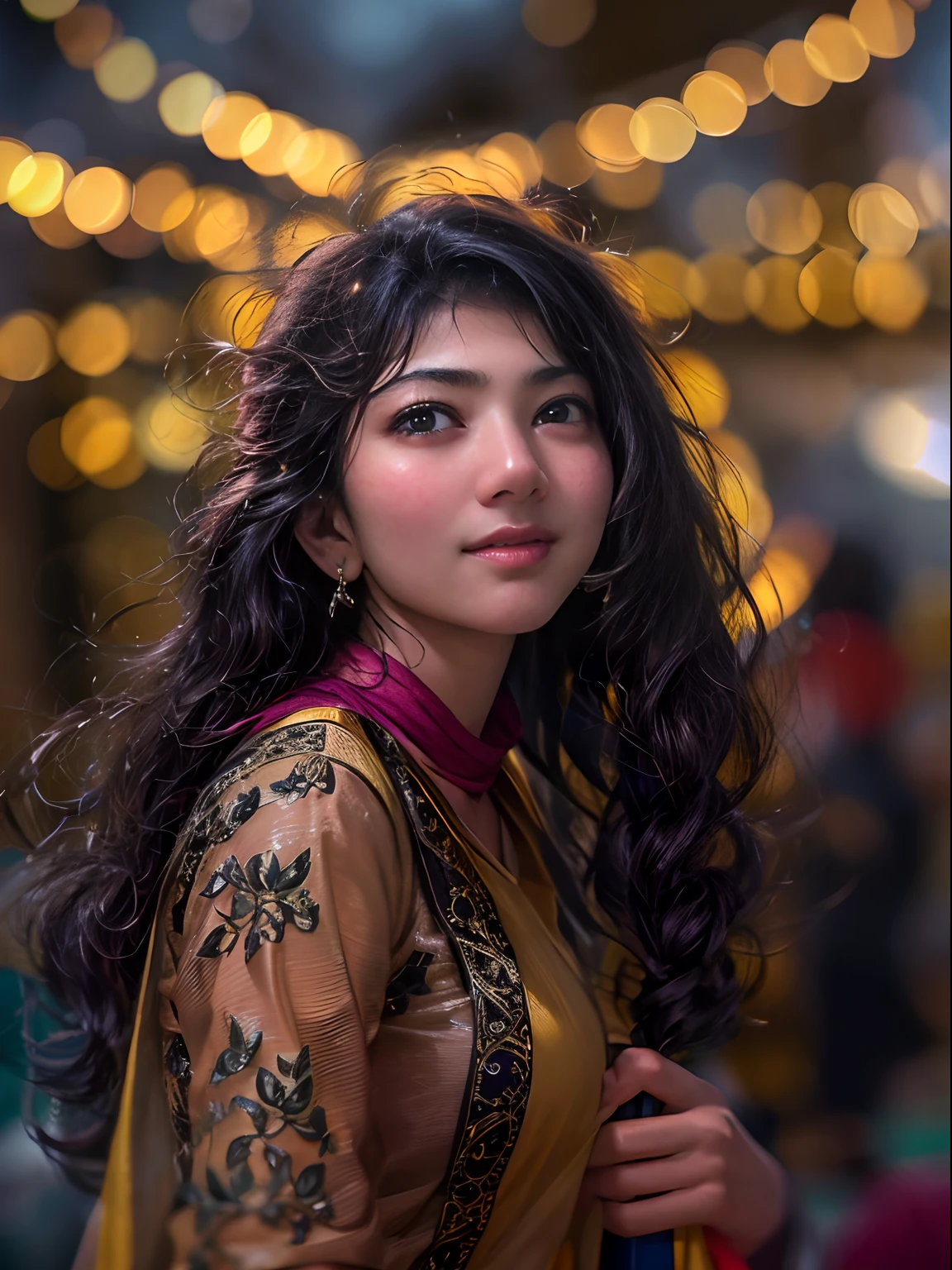 close up of 22 yo Sai Pallavi,intricate details, 8K, Super detailed, Full color, Volumetric lightning, HDR, Sharp focus, Camera Model: Canon EOS R6, Lens: Canon RF 50mm f/1.2L USM