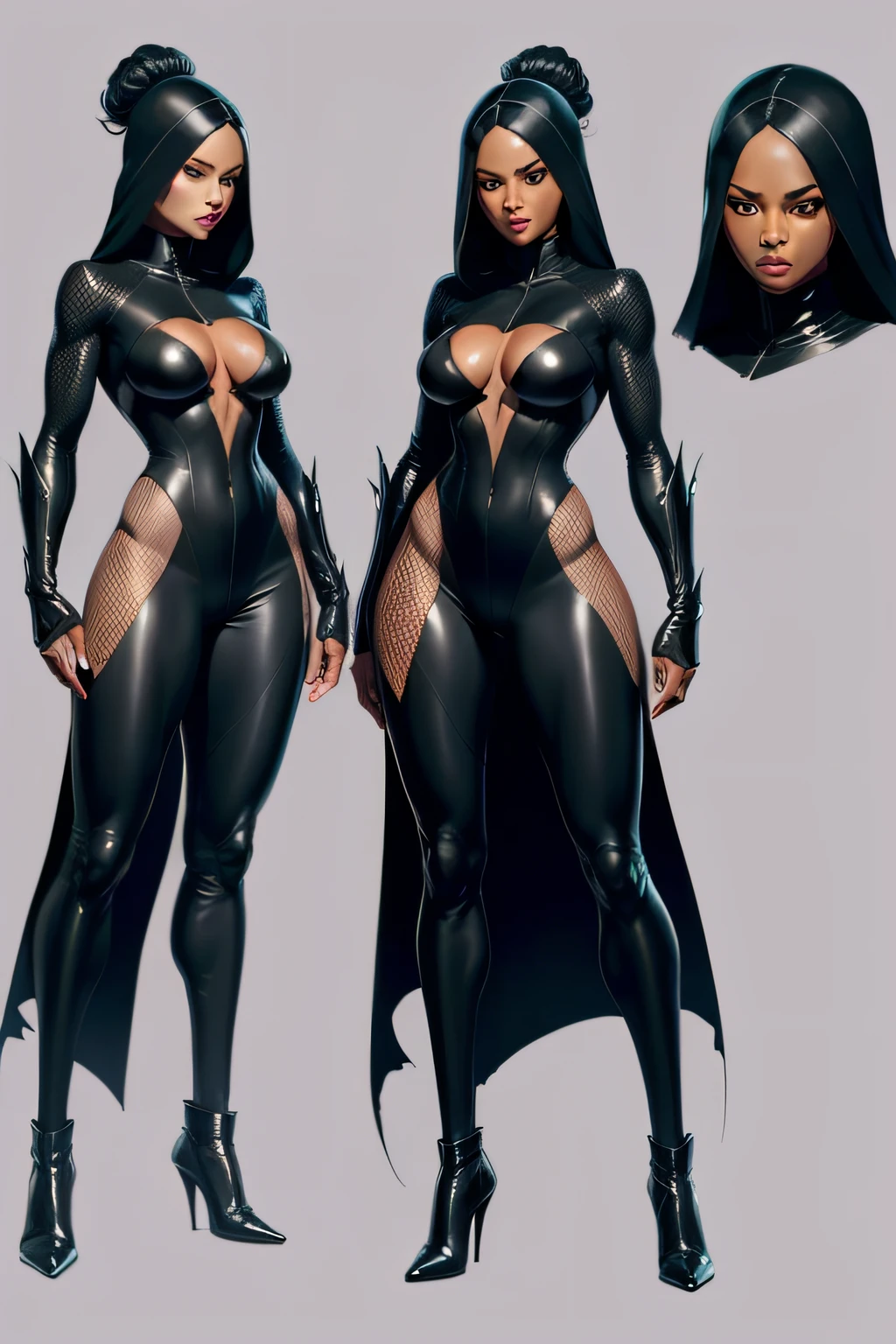 roupa se funde as armas e ao humano estilo venom, model sheet feminino negra. with happy features, triste, raiva  brava
