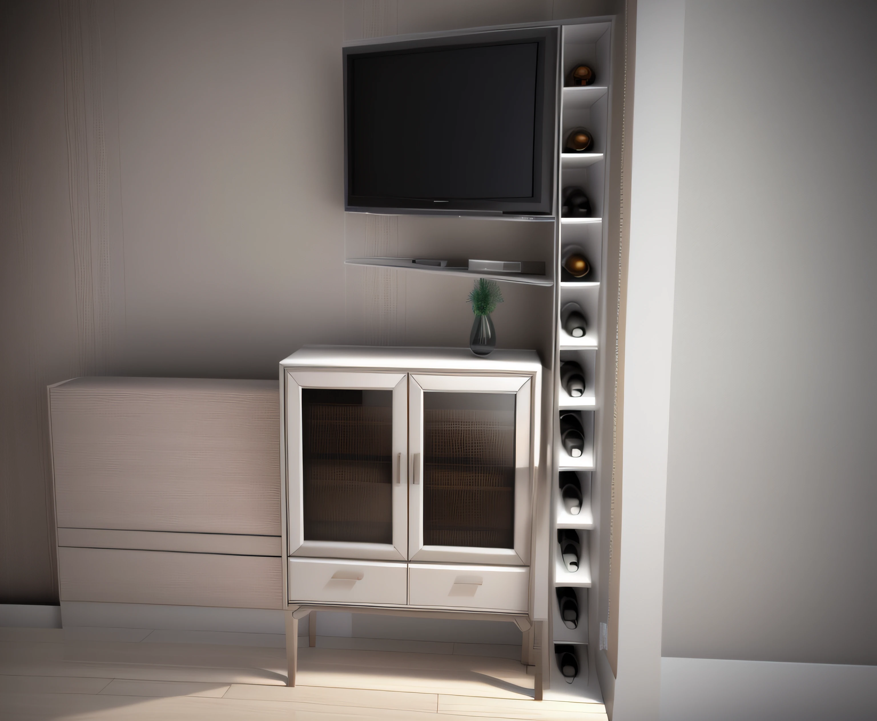 There is a television and wine shelf in one room, furniture concept photo!!, furniture design, Modelo 3D renderizado, conceitual, 3 d renderizado, 3d renderizado, Modelo renderizado 3D, Modelo 3D, Modelo 3D, Art Deco Furniture Design, cabinet furniture, 3d final render, 3 d finalrender, stylistic furniture, 3D rendering