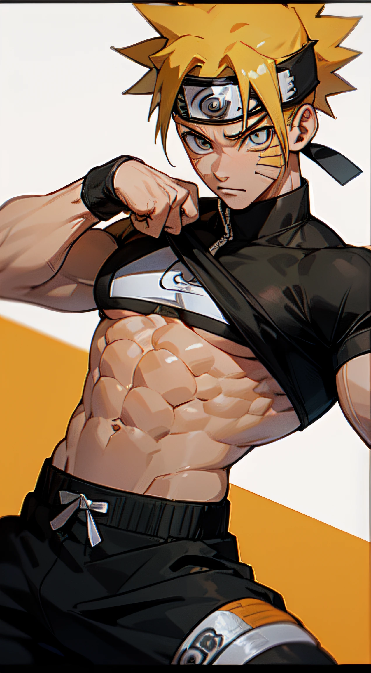 Naruto uzumaki look in gym , fully muscle body with abs , cinematic look , studio , in the gym , gym background
