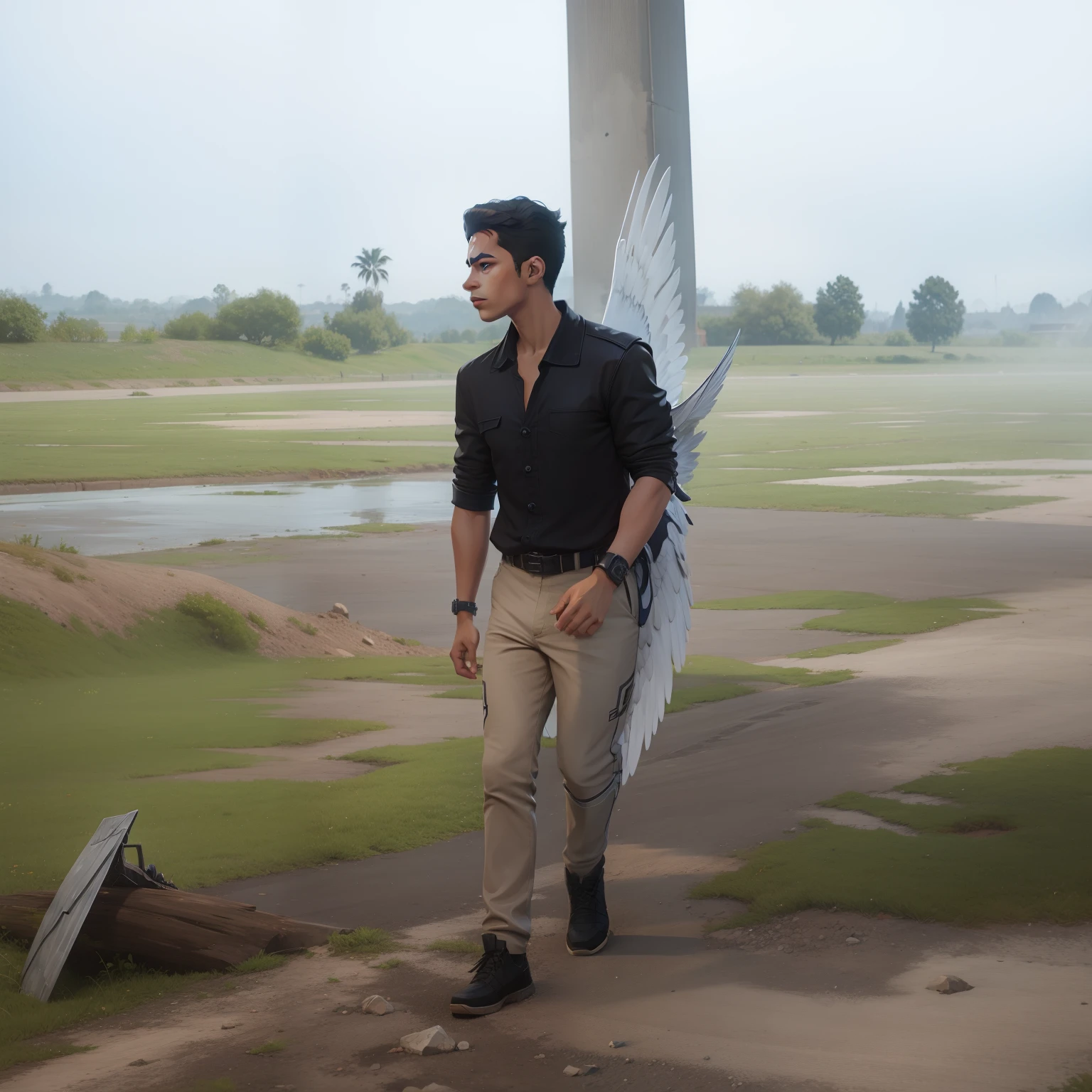 Change background cyber wings and some boy realistic face