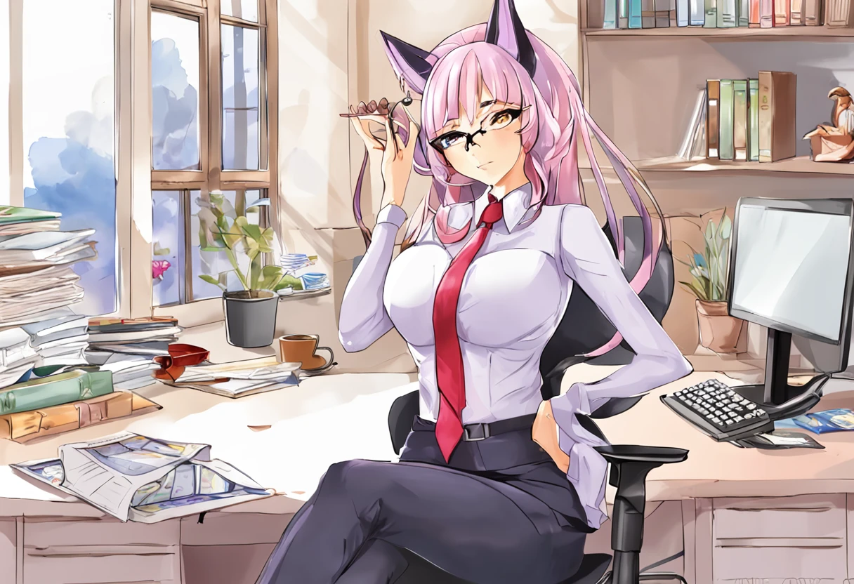 espeon, HD, big breasts, giant breasts, office, sitting in an office chair, detailed light, dynamic angle, dynamic light, detailed face, beautiful background, detailed hands, full body, businessman clothes, businesswoman, fancy clothes, two ears, espeon, office clothes, serious face, Serious, desk, office, glasses, nsfw, nipples, vagina, spread legs, porn