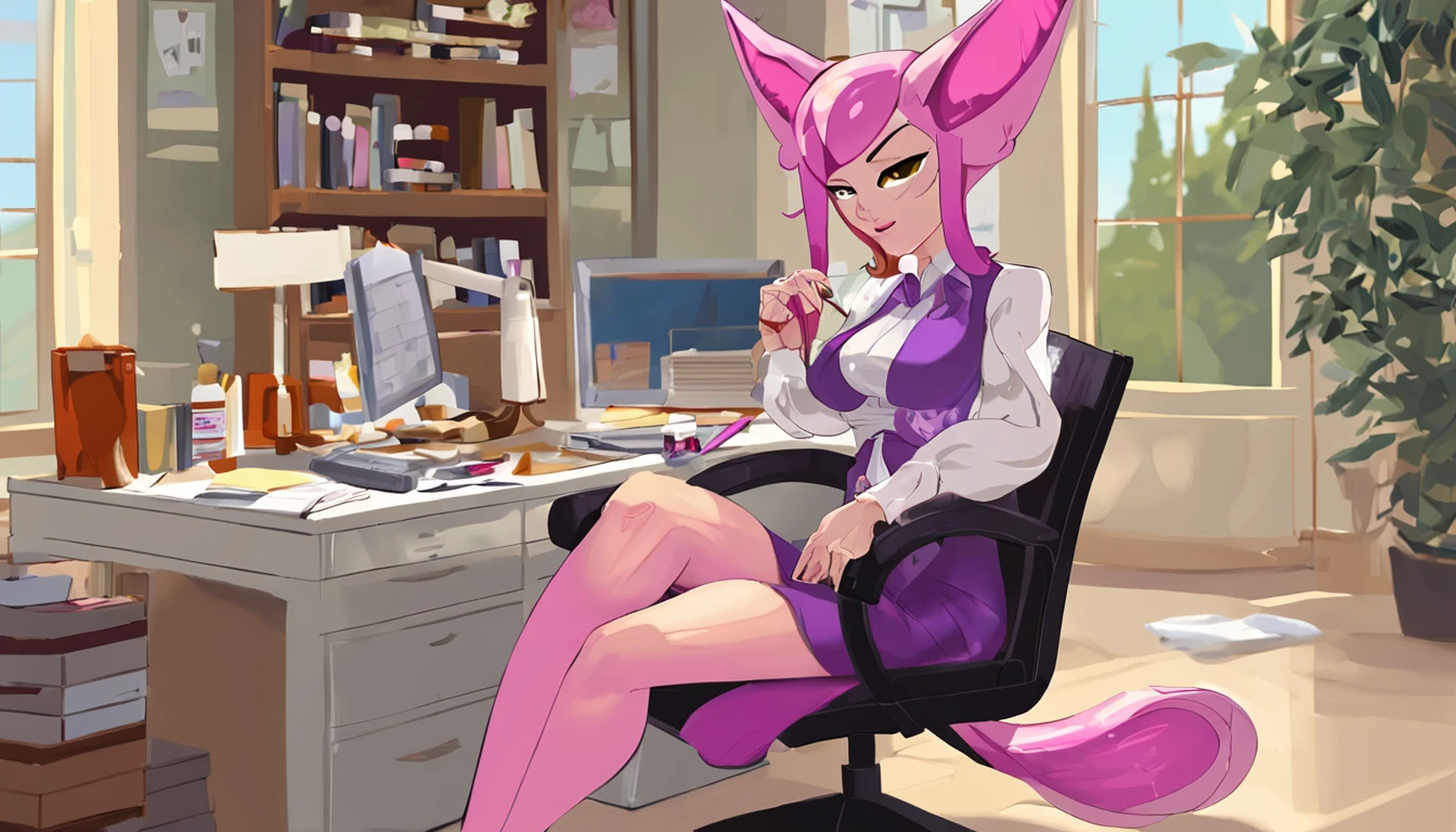 espeon, HD, big breasts, giant breasts, office, sitting in an office chair, detailed light, dynamic angle, dynamic light, detailed face, beautiful background, detailed hands, full body, businessman clothes, businesswoman, fancy clothes, two ears, espeon, office clothes, serious face, Serious, desk, office, glasses, nsfw, nipples, vagina, spread legs, porn