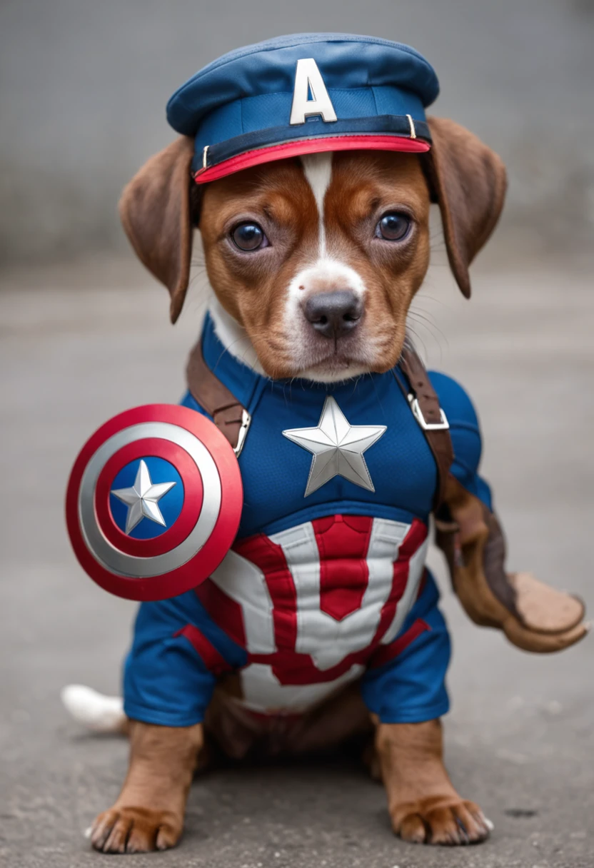 A dog wearing superhero cap
