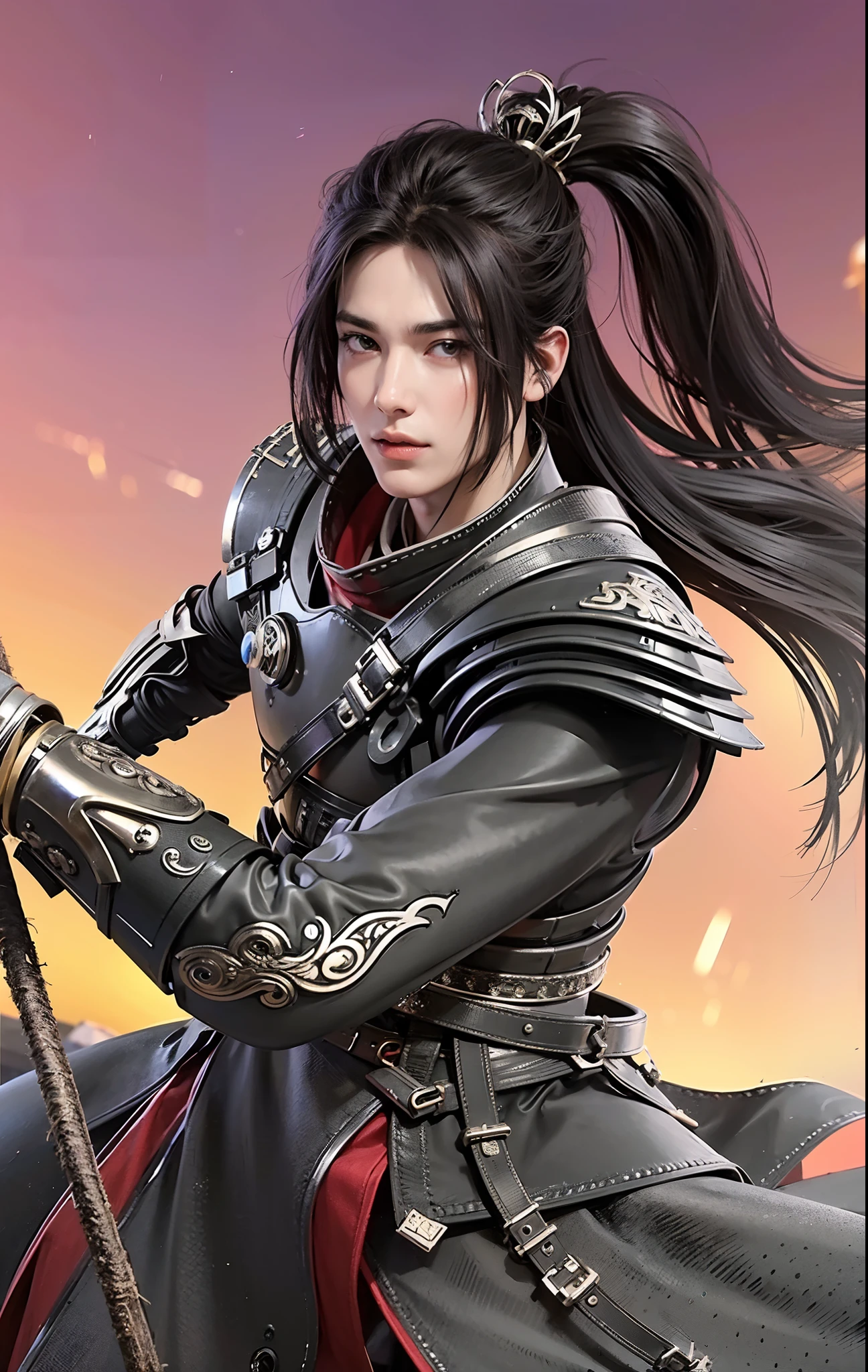 1boy, best quality, photo, 4k,looking at viewer,full body, wear black armor,