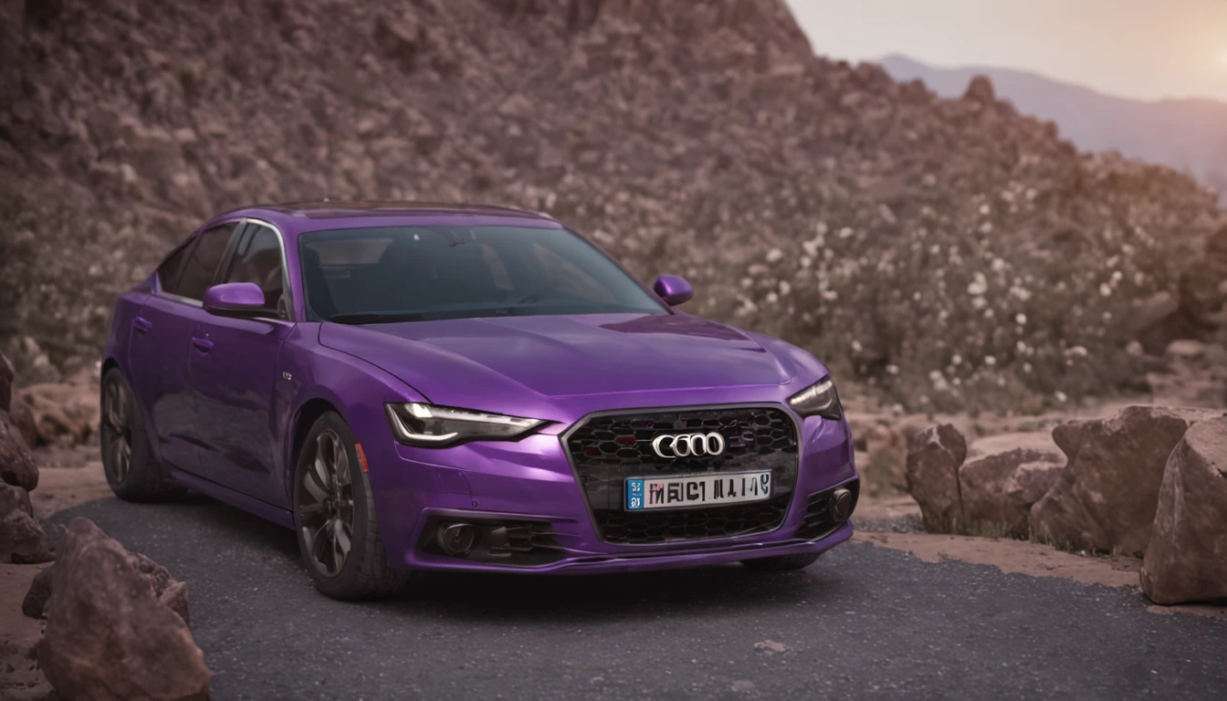masterpiece, purple earth, purple stones, purple ruins, realistic, mountains, midnight, high detailed, rendered in unreal engine 5, ultra quality, long shot, purple gas, no humans, no trees, no green, no animals