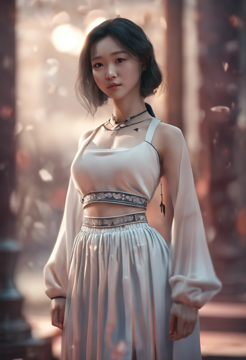 Chinese girl  girl White skin Chest close-up realistic 8K AR focus on chest sheer skirt 