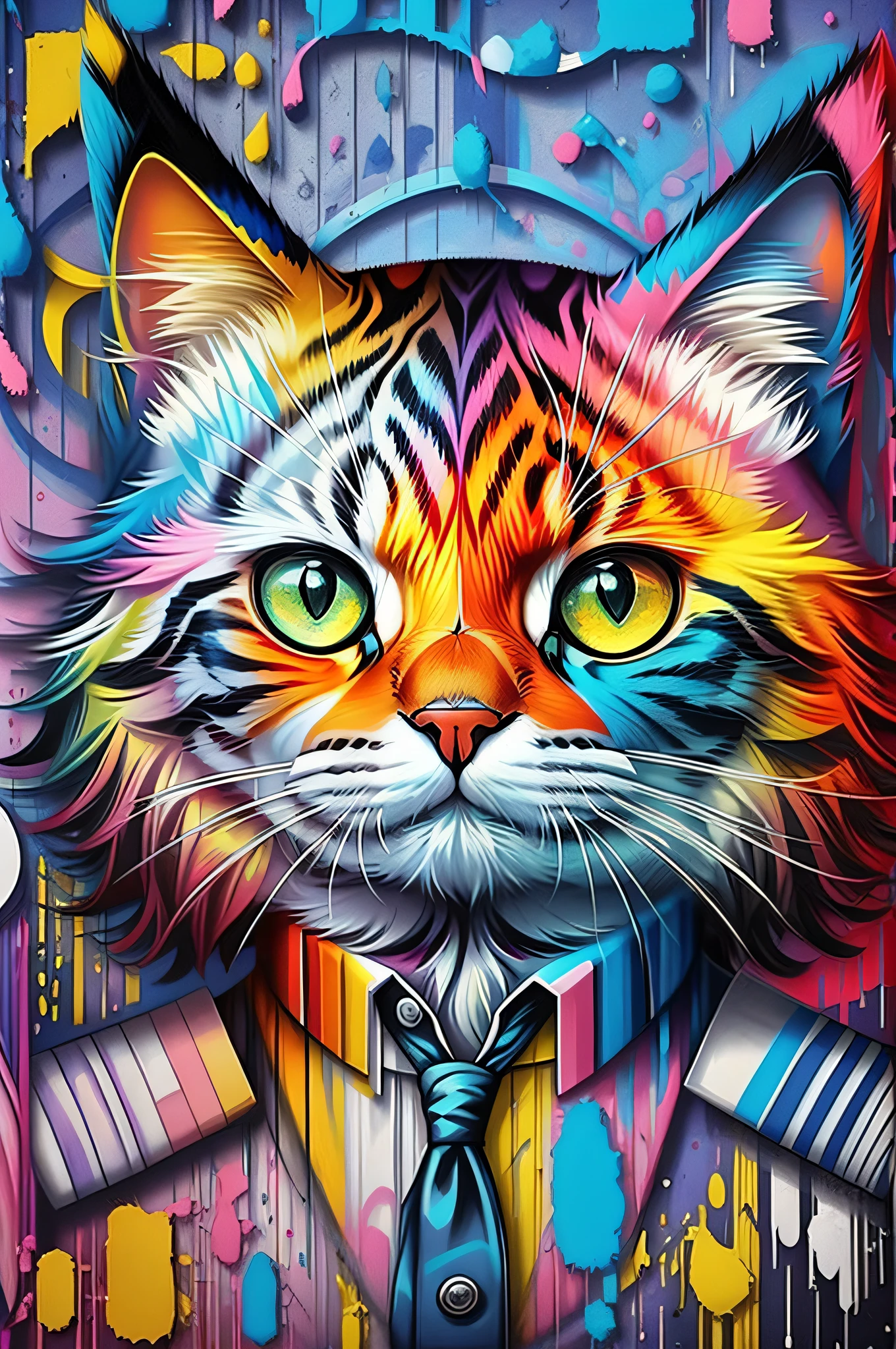 (Cat), Eduardo Kobra padding ,wall PORTRAIT geometric multidimensional, art, chibi,
yang08k, beautiful, colorful,
masterpieces, top quality, best quality, official art, beautiful and aesthetic,