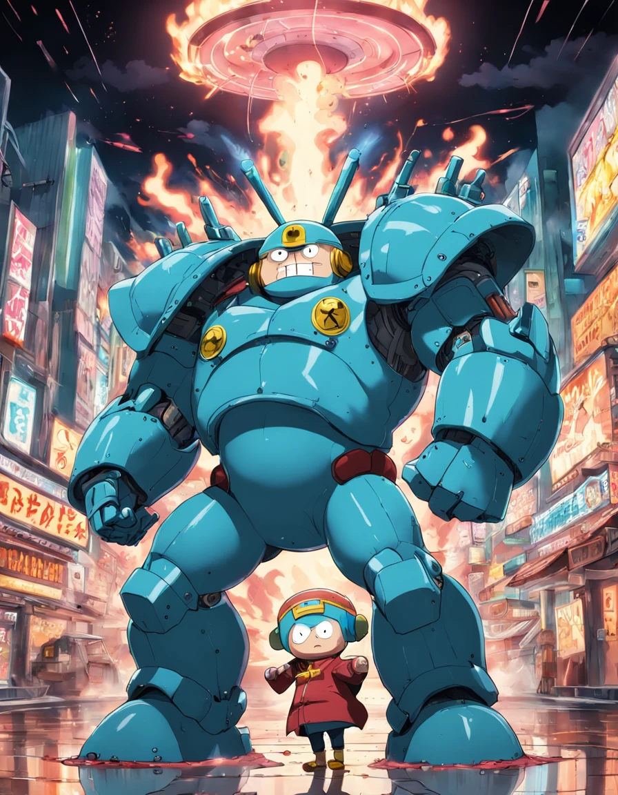 Franky one piece mecha suit fighting cartman from southpark
