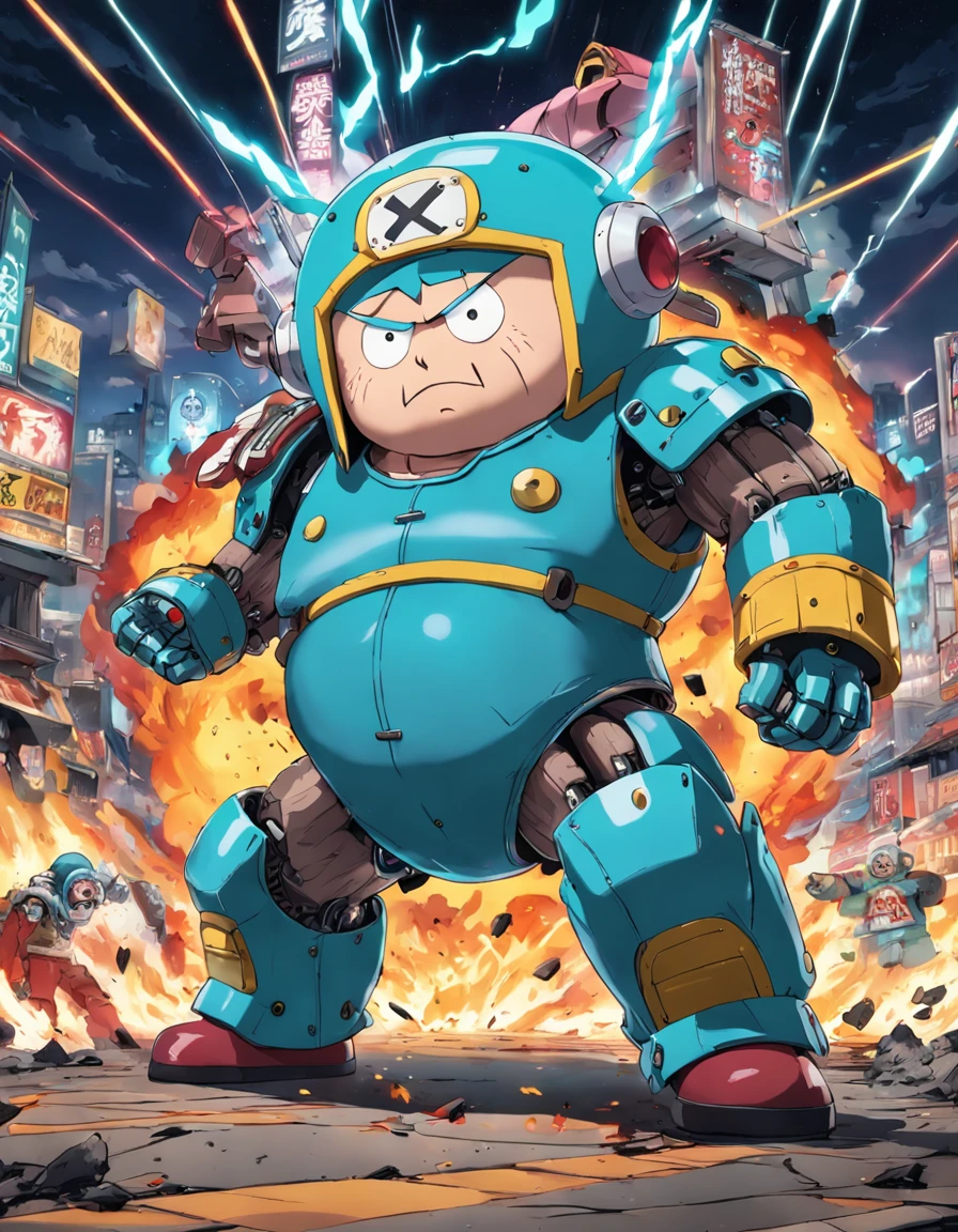Franky one piece mecha suit fighting cartman from southpark