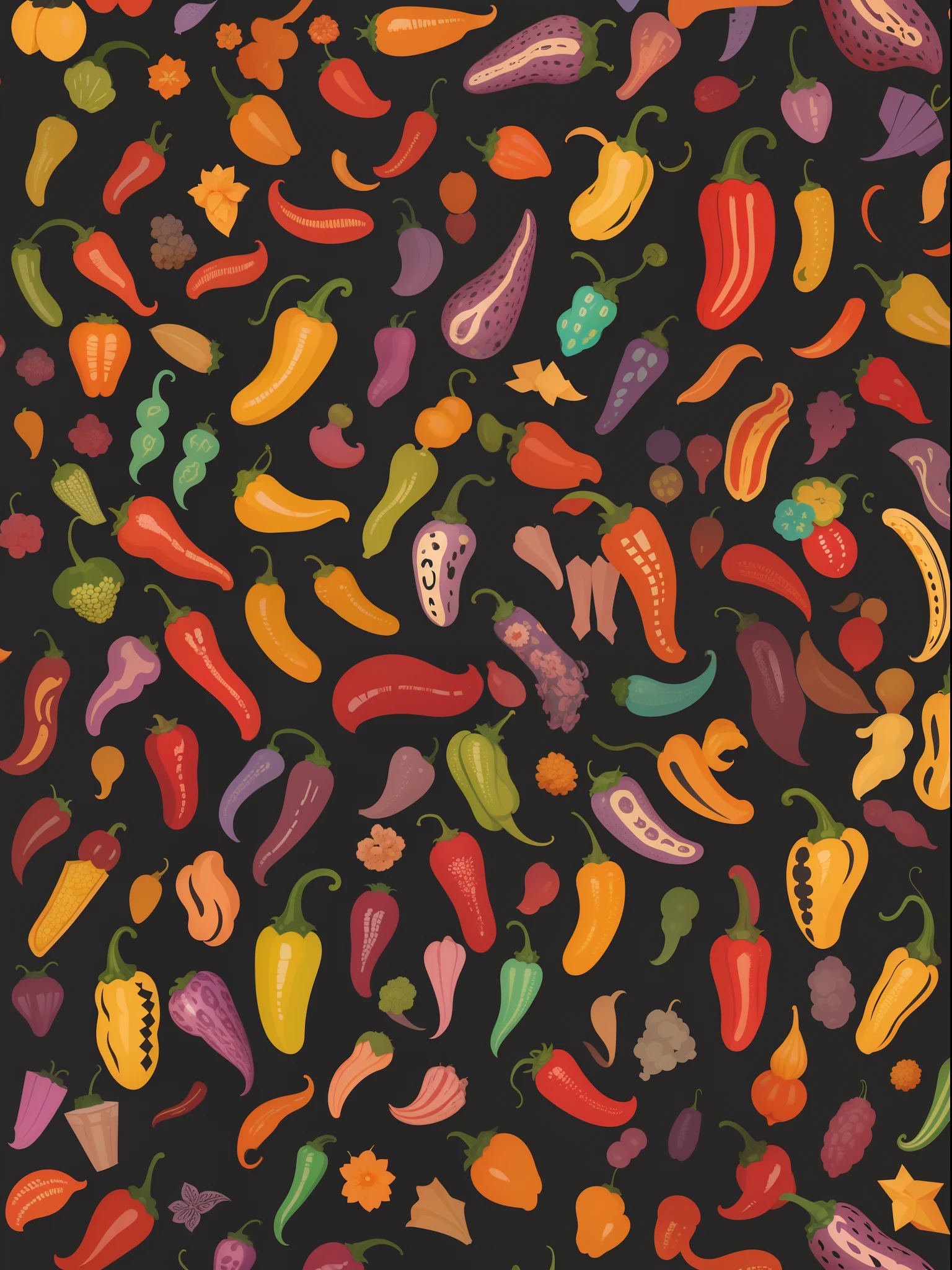 A hip colorful pepper design with a futuristic feel, in the style of colorful vector, isolated on a black background, detailed character illustrations, high - contrast shading, Ultra HD, nihilcore, colorful cartoon, illustration --upbeta