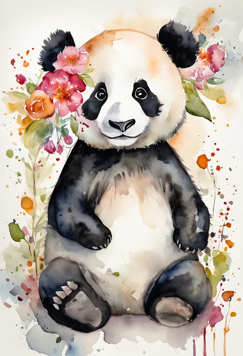 Um panda bonito e uma abelha fofa