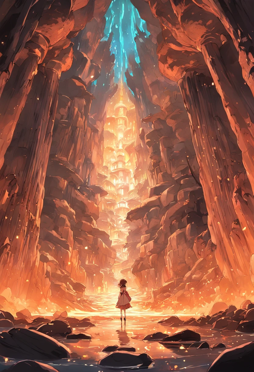 interior de uma caverna cortada por um rio profundo, escuro e caudaloso, obra prima, estilo fantasia, imagination.