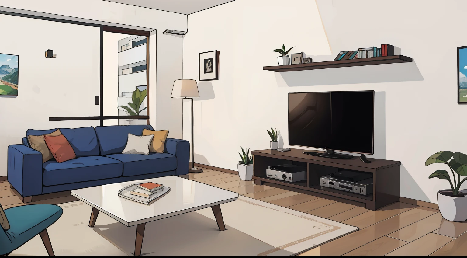 uma tv , em uma sala branca com uma parede branca e piso branco ,