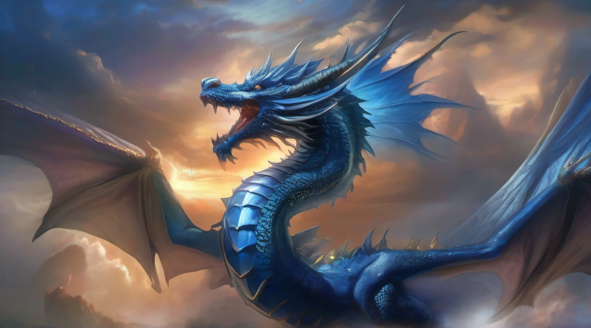 The epic blue dragon is a breathtaking creature, whose majesty and splendor transcend the limits of the imagination. Seu corpo enorme, coberto por escamas iridescentes de um azul profundo e brilhante, it seems to reflect the night skies themselves. Each scale is a work of art, capturing the light and emitting a magical glow that illuminates the darkness around you.
The wings of the blue dragon are wide and powerful, allowing him to dominate the heavens with a magnificent grace. Quando se ergue no ar, The sound of the beats of his wings is like a celestial symphony, ecoando por todo o reino. His wingspan is impressive, able to cover vast tracts of land in a single flight.
His eyes are deep wells of wisdom and mystery, radiating a millennial intelligence and an understanding of the world that goes beyond human perception. A spark of magical energy dances in his students, revealing the presence of ancestral powers.
The epic blue dragon is more than just a formidable beast; He is a symbol of nobility and benevolence. His presence inspires hope and courage in the hearts of those who see him, while his kindness is able to touch even the most unbelieving.
Endowed with a wise and compassionate personality, He protects and guides those who are worthy of His trust. His roar resonates like distant thunder, A warning to those who seek evil and injustice.
The epic blue dragon is a legendary figure, whose story echoes through the ages. He is a force of nature, able to set the sky on fire with its breath of ice or create storms with its roar. His presence in the fantasy world is a testament to the power of the human imagination and the eternal fascination with the greatness of dragons.