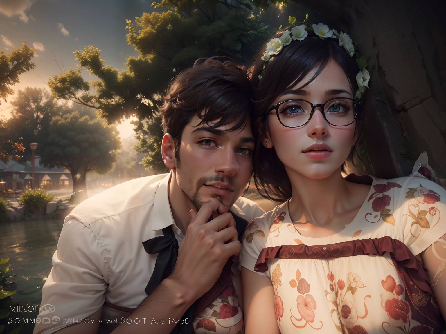 Remove watermark, replace background with romantic theme, Realistic, 4k , love