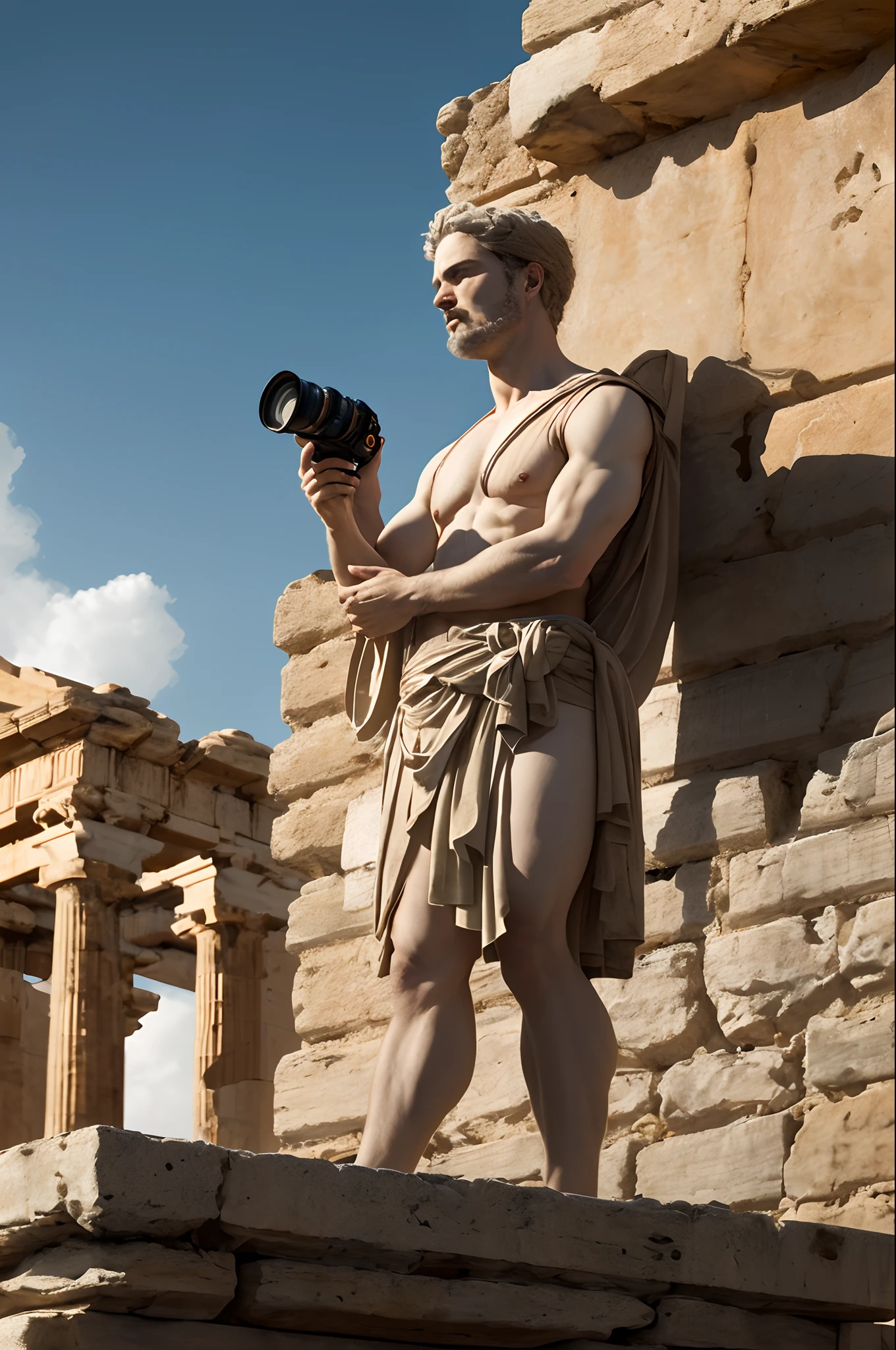 Epictetus speaking, ultra realistic 8k image, Epictetus speaking and looking at the Canon camera, image of a fantastic reality, masterpiece, age of ancient Greece, 1550 BC