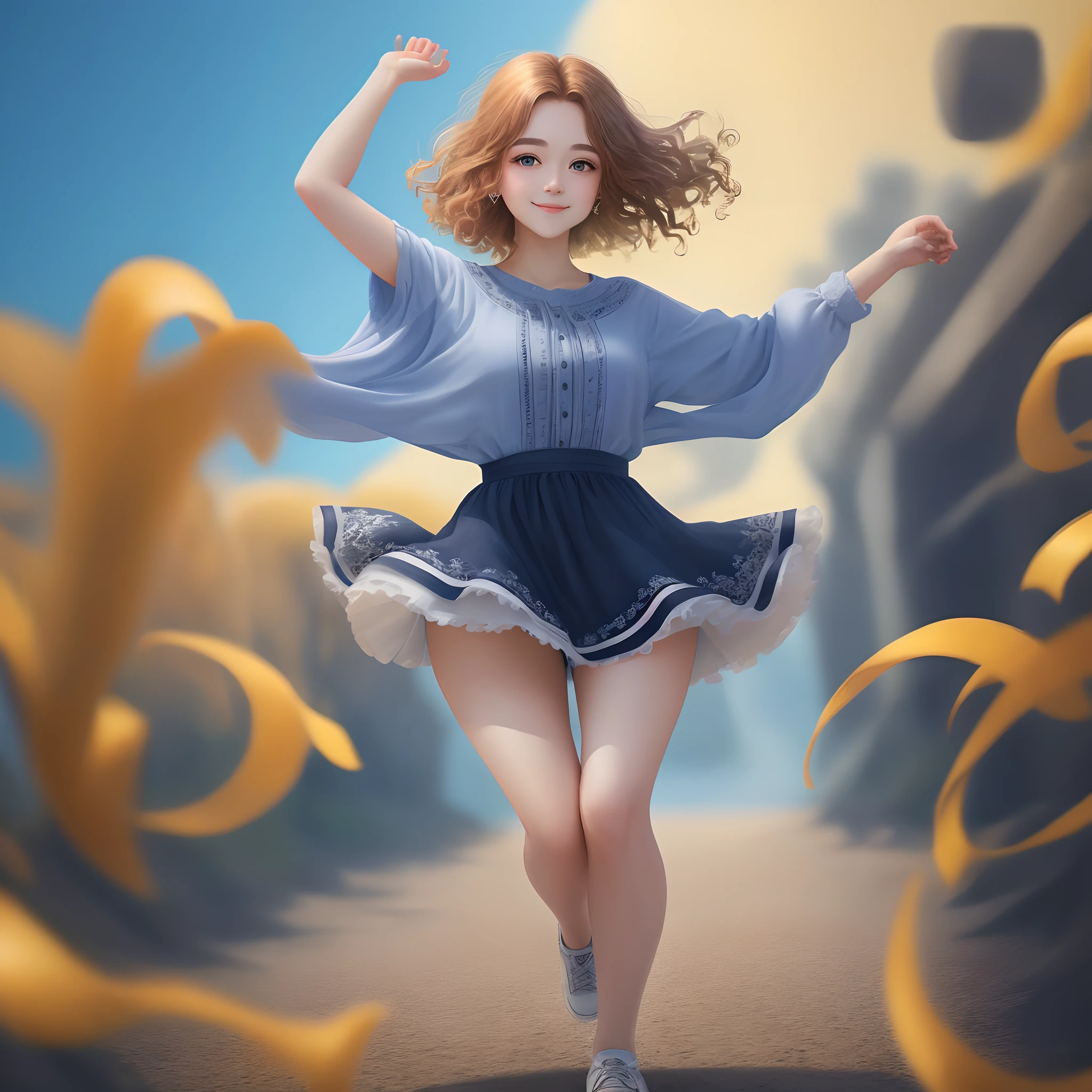 (top-quality、8K、32K、tmasterpiece)INFP young woman、Beautiful woman、Jumps、Soft smile、colorful background、nakeness
