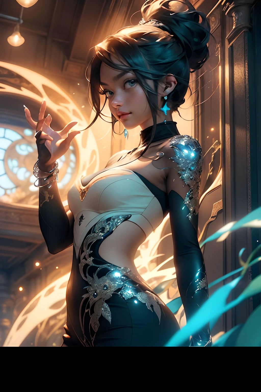 (((masterpiece))), (((best quality))), ((ultra-detailed)), (hyperrealistic), (highly detailed CG illustration), ((an extremely delicate and beautiful)),cinematic light, Create a stunning anime artwork that is currently trending on ArtStation, showcasing exquisite beauty and captivating aesthetics. The art piece should be highly detailed, featuring a compelling character and a visually appealing environment. The character in the artwork is a graceful and enchanting figure, radiating an aura of elegance. Pay close attention to intricate facial features, such as mesmerizing eyes with vibrant colors and delicate shading. The character's clothing should be designed with elaborate patterns, flowing fabrics, and rich textures, reflecting a blend of fantasy and contemporary fashion. Place the character in a captivating environment that enhances the overall appeal of the artwork. It could be a breathtaking natural landscape, a bustling futuristic cityscape, or a mystical realm filled with magical elements. Incorporate vibrant colors, dynamic lighting, and detailed background elements to create a sense of depth and immersion. Consider the latest trends in anime art, such as incorporating unique lighting effects, exploring creative composition techniques, or experimenting with unconventional color palettes. Take inspiration from the top artists on ArtStation and their exceptional execution of various art styles and themes. Camera: Choose an angle that highlights the character's beauty and the immersive environment. Lighting: Utilize atmospheric lighting techniques to create depth and mood. Resolution: Aim for a high-resolution artwork to showcase intricate details and clarity. Art Inspirations: Seek inspiration from the trending artists on ArtStation, exploring different styles, genres, and themes.