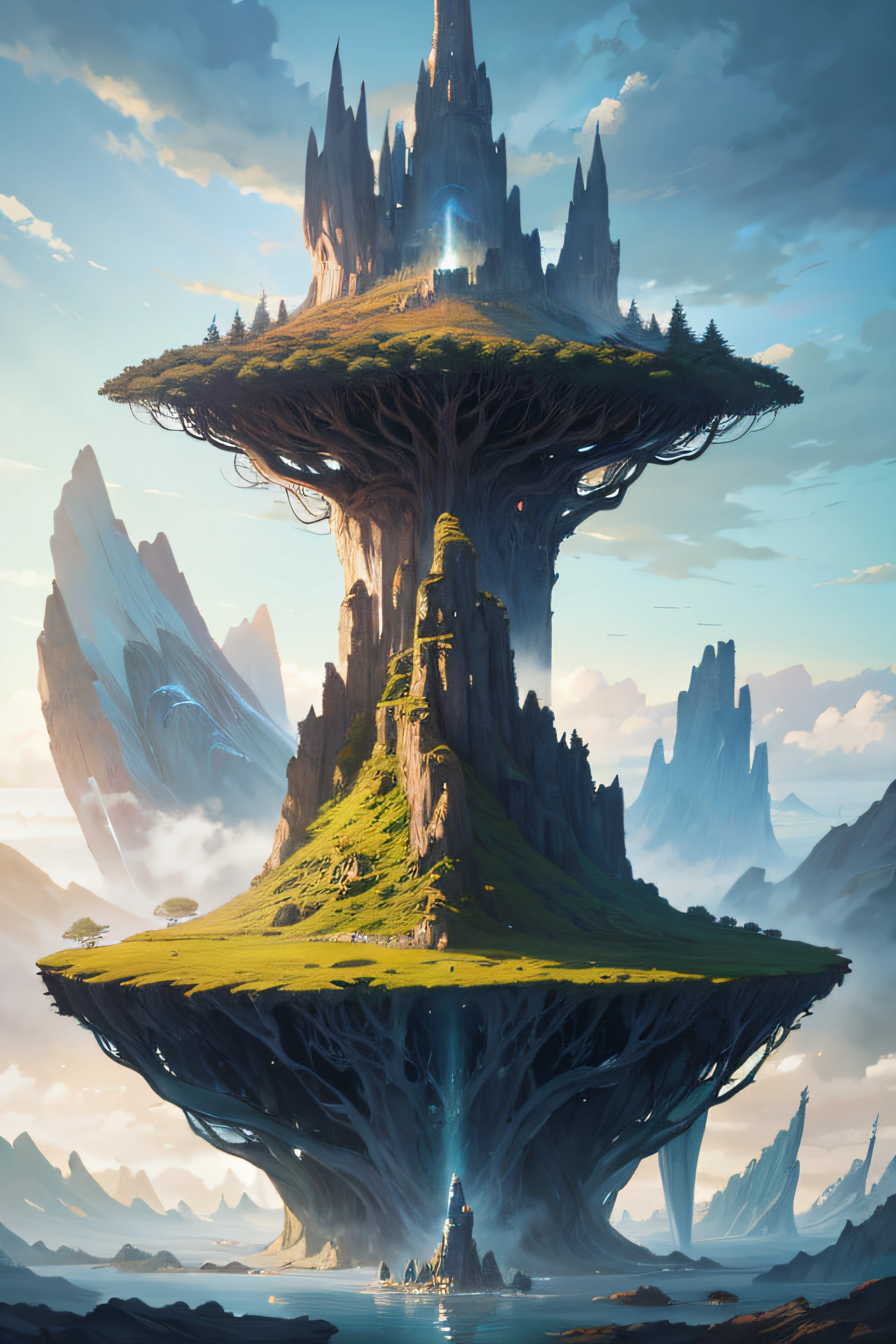 A mystical and epic landscape, featuring a fantastical and surreal world of floating islands, giant trees, and mythical creatures, that transport the viewer to a world of imagination and wonder, artstation, digital art, intricate, trending, bright colors,4K