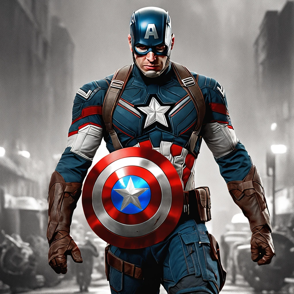 Fotos de cuerpo completo del (Captain America (chris evans))y la (mujer maravilla (gal gadot)), con trajes de estilo armadura negra y plateada, looking at center camera, perfect composition, beautiful detailed intricate insanely detailed octane render trending on artstation, 8 k artistic photography, Arte conceptual fotorrealista, soft natural volumetric cinematic perfect light, claroscuro, rewarded photography, obra maestra, oil on canvas, Raphael, Caravaggio, Greg Rutkowski, Beeple, Beksinski, Giger, tendencias en Artstation, foco nítido, Foto de estudio, Detalles intrincados, Altamente detallado, Noche de fondo de la ciudad, por Greg Rutkowski