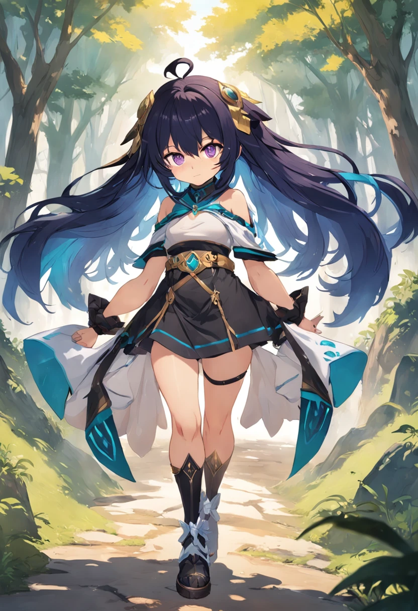 (((1girl))), Impacto Genshin, Collei (Impacto Genshin), 1girl, franja, black footwear, Botas, coxas marrons, Capelet, Collei, Dendro, boca fechada, Faixa transversal, Mangas em destaque, Cabo Verde, cabelos verdes, cabelo entre os olhos, ornamento de cabelo, Botas de salto alto, Purple eyes, sozinho, Banner, coxas, eyesight (Impacto Genshin), ((peito enorme)), ((Arco e Flacha)), roupa marrom,
