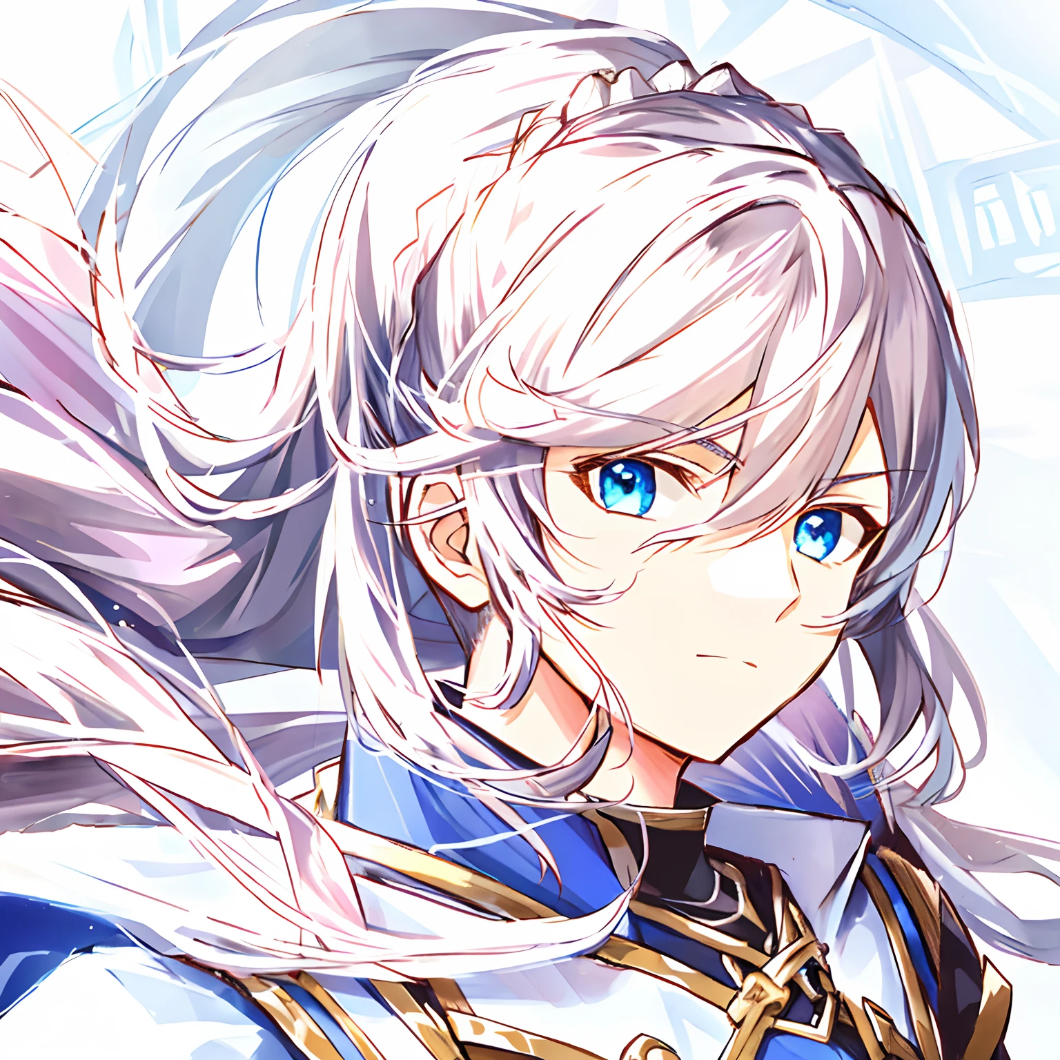 The drawing style is consistent with this picture,Black hair,high ponytails,blue color eyes,Wearing Black Knight armor,Cool expression,Look to the front,With a slight smile,looking confident