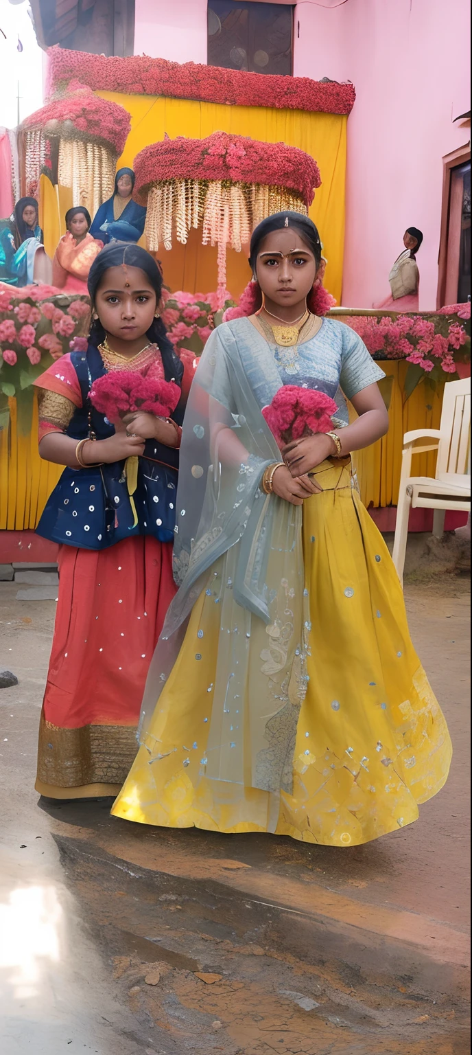 A portrait of a Hindu girls in typical costumes, 4K textures, HDR, intricate, highly detailed, sharp focus, hyper-detailed