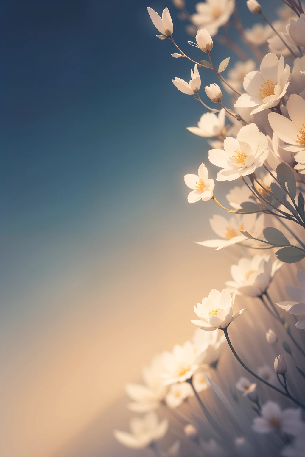 fondo blanco con patrones de flor del almendro, alta calidad, detallado, Delicate and beautiful artistic style, enfoque suave, soft and warm light, Quiet atmosphere, efecto de pincelada, colores sutiles, Impression of serenity and elegance.