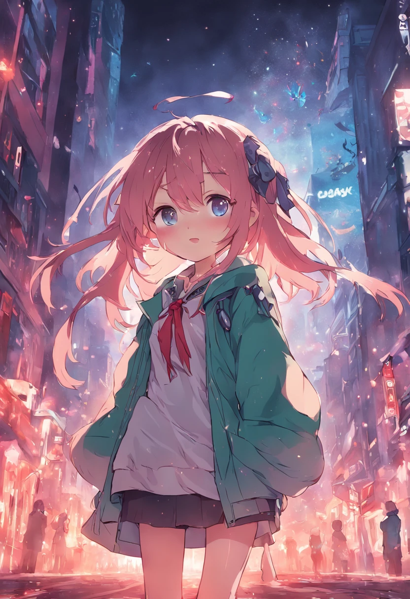 chibi girl with eyes green, and blue,red , studen