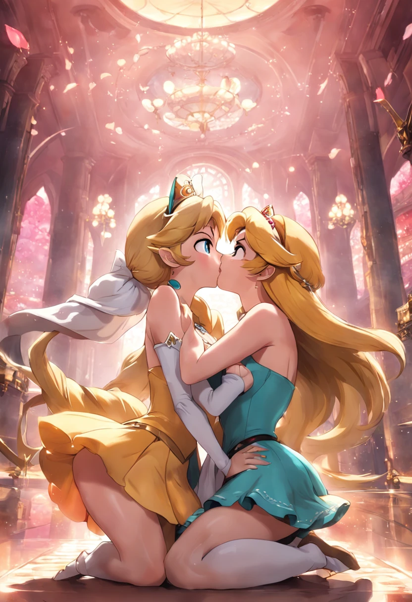 ménage à trois, Princess Peach, Princesa Margarida, Rosalina, tongue kissing, Seios enormes, bumbum grande