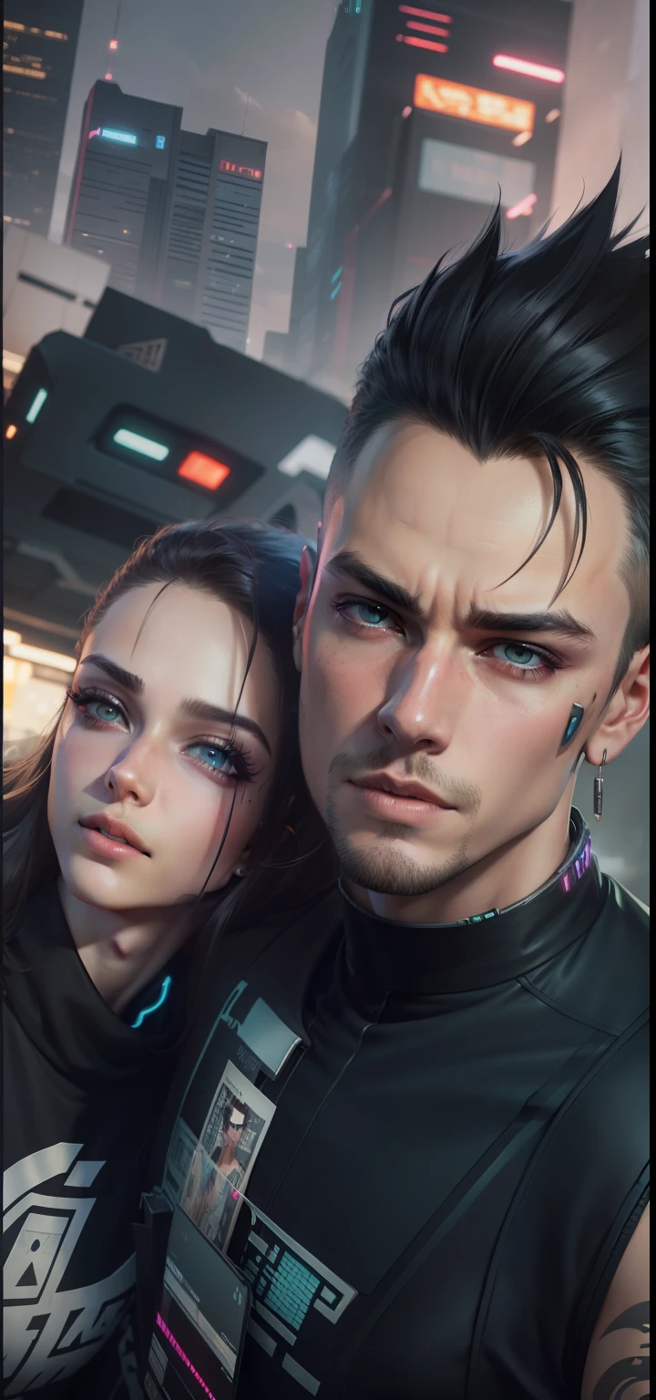 Change Background Cyberpunk Handsome Boy and Gir, Realistic Face, 8K, Ultra Realistic