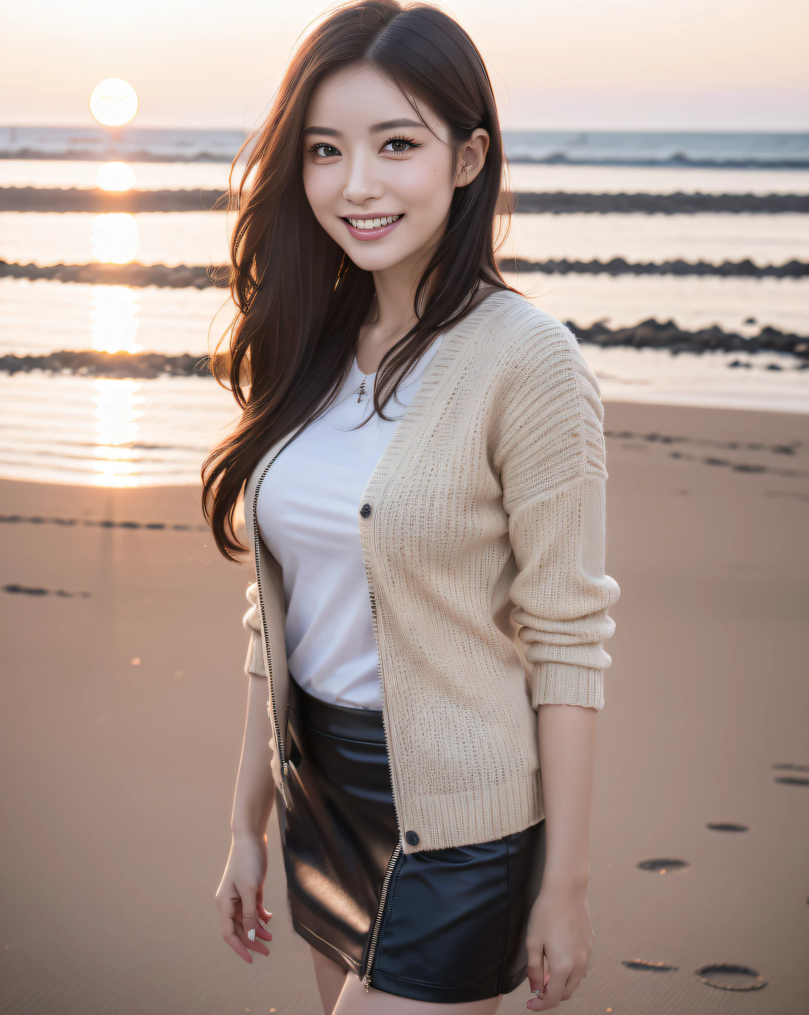 ((High-definition images, masterpiece, atmospheric perspective, 8K, Super detailed, Accurate, highest quality, single shot)), (casual style), Jacket, unbuttoned shirt, swollen areole, (round face, realistic eye size, droopy eyes, blush, smile), (((legs to head ))), (in the night), blonde hair, small earrings, thin necklace, (light makeup), mini skirt、hand in panties、白いパンティー