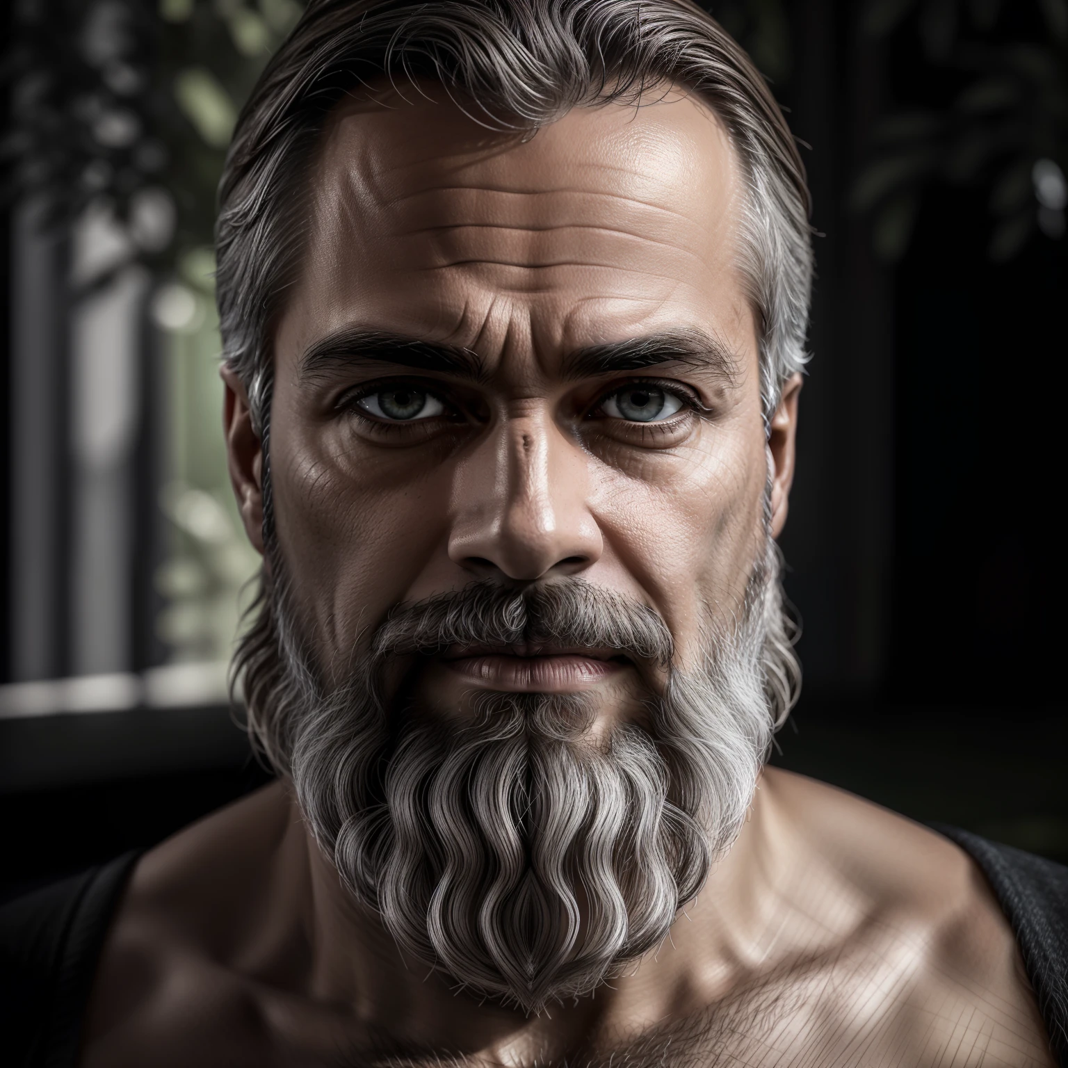 Full-length photorealistic portrait of the dazzling philosopher Plato,barba longa, em seu jardim, nobreza, Homem refinado, sophistication, filosofia, roupas brancas, Alto contraste, highes definition, (8k, Foto RAW, best quality, obra-prima:1. 2), (Realistic, photo-realistic:1. 37) ultra-detalhado, olhos detalhados penetrantes, barba, lighting dramatic, sombra profunda, alta constraste, highes definition, , cinematic atmospheric, fotografia, 8k, Nikon, 50 millimeters