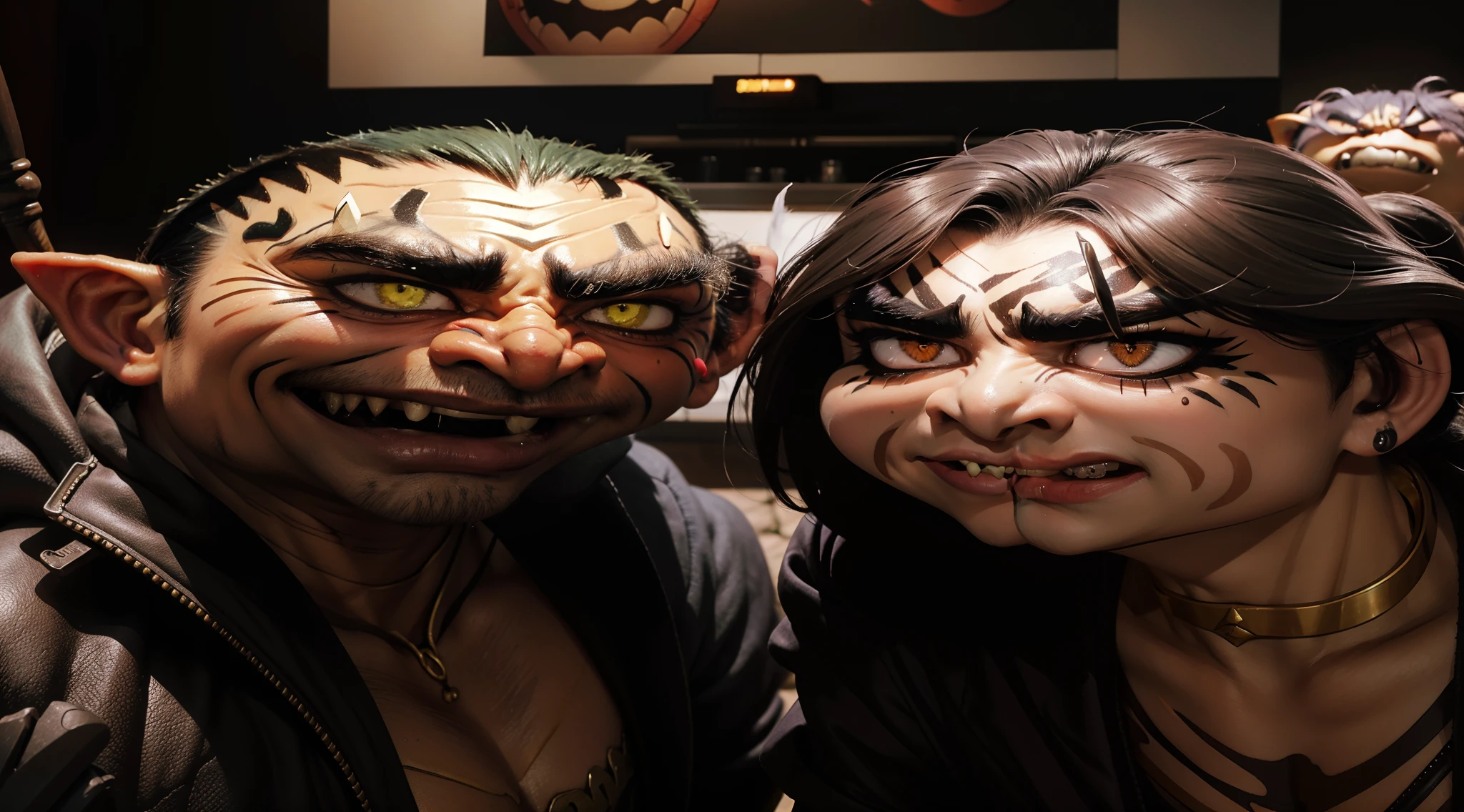 Two of the most feared orcs, Funny orcs, Ugly Biba and Boba, Monobrow, saliva from the mouth, bulging eyes, Eyes in different directions, (((((Monobrow))))