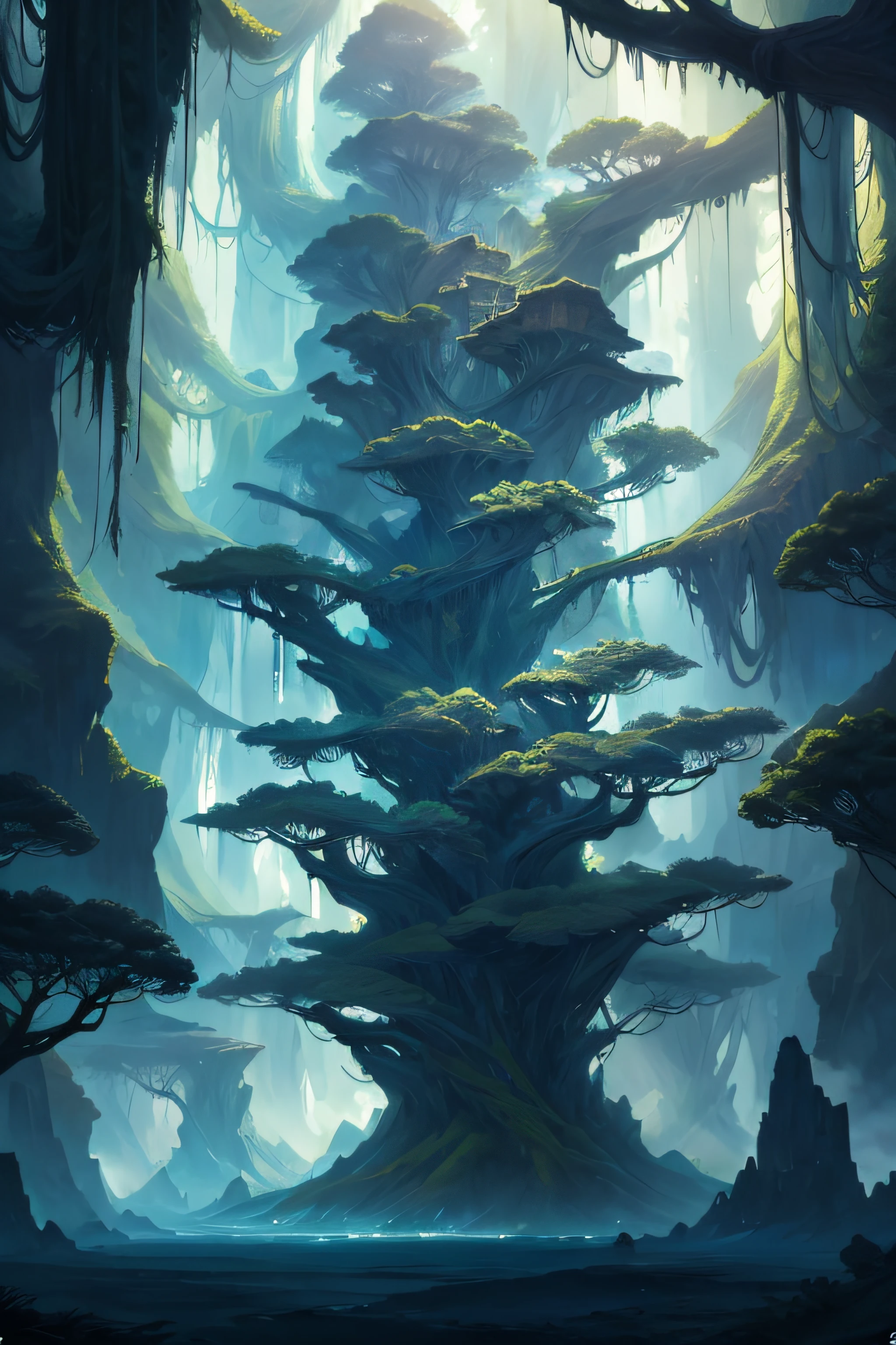 A mystical and epic landscape, featuring a fantastical and surreal world of floating islands, giant trees, and mythical creatures, that transport the viewer to a world of imagination and wonder, artstation, digital art, intricate, trending, bright colors,4K