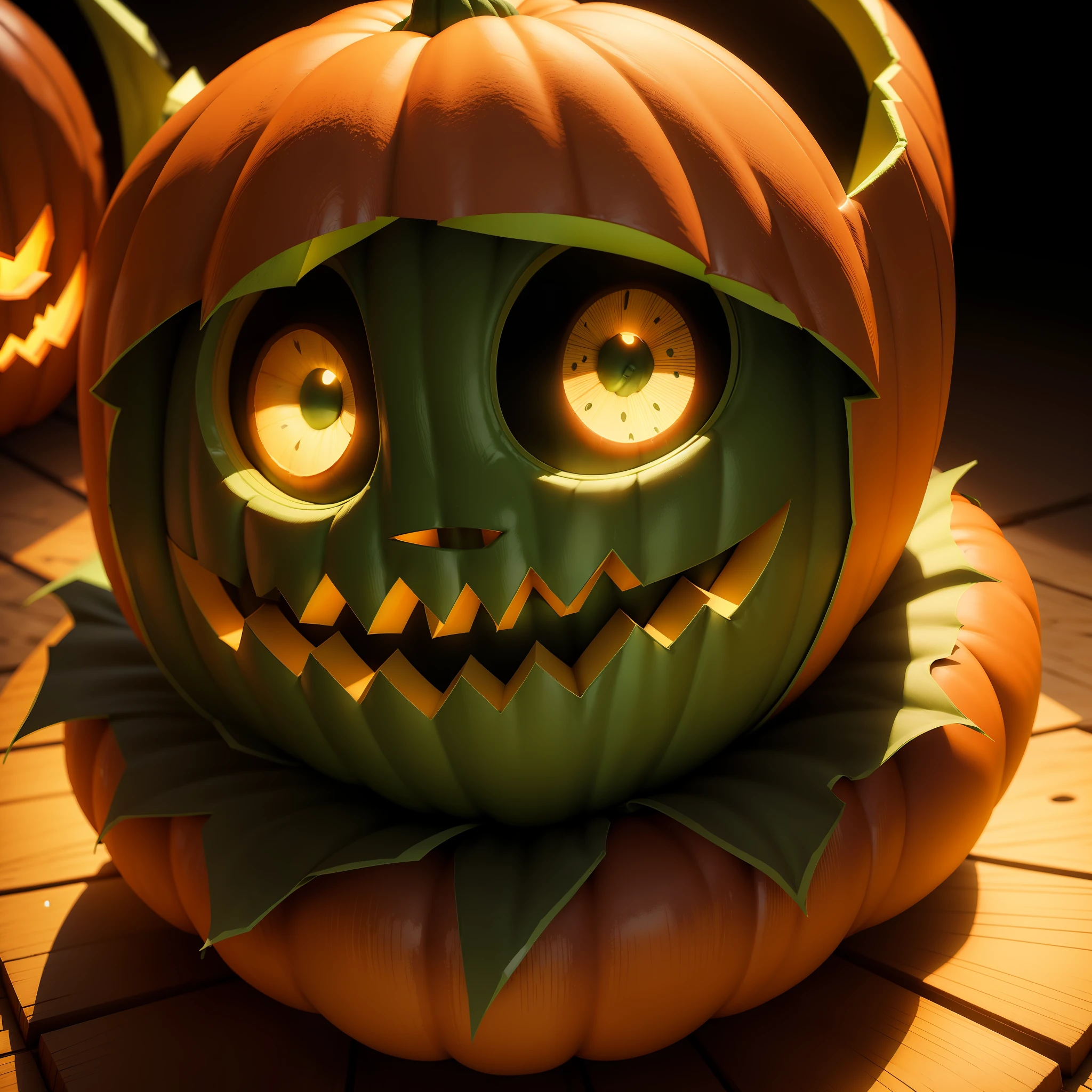 Drawing of a green Halloween pumpkin, ultra qualidade, 8k, detalhado,Jack-o'-lanterna,Wide angles,icon ,angle of depression,tmasterpiece,melhor qualidade,ultra-highresolution,3D rendering of,8k, cinemactic