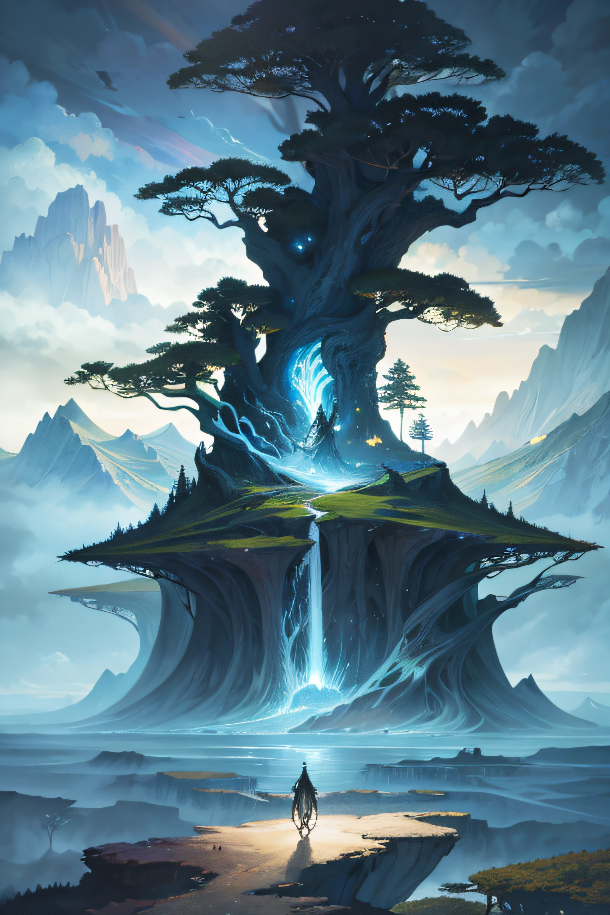 A mystical and epic landscape, featuring a fantastical and surreal world of floating islands, giant trees, and mythical creatures, that transport the viewer to a world of imagination and wonder, artstation, digital art, intricate, trending, bright colors,4K
