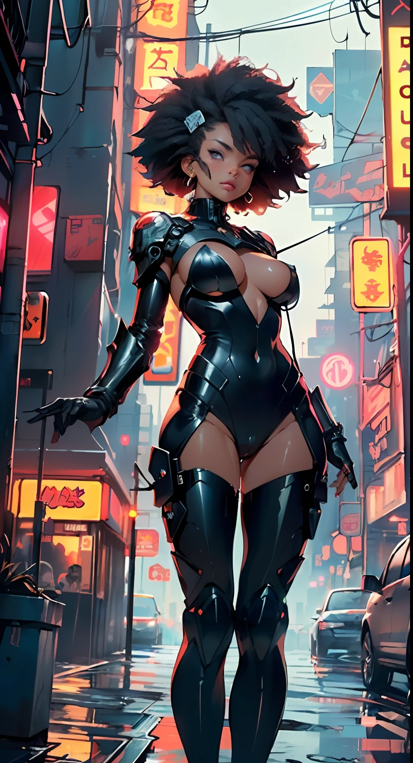 girl spacepunk,(((1girl))),((cute and beautiful afro haired girl)),((((black race)))),
(large breasts:1.4),saggy breasts,((((black afro hair:1.35,((afro hair:1.35)),afrohair,afro:1.35,dark hair,black hair,)))),medium hair,((heterochromia:1.5,eye1 orange,eye2 red,perfect eyes,upturned eyes:1.3,beautiful detailed eyes,finely detailed beautiful eyes:1,big highlight on eyes:1.2)),((fat)),((((tan,dark skin,black skin:1.35,dark-skinned_female,dark skin:1.3,ebony skin,lustrous skin:1.5,bright skin: 1.5,shiny skin,very shiny skin,shiny body,illuminated skin,wet legs)))),(spider lower abdomen,narrow waist,wide hip,athletic body,inflated legs,delicate detailed fingers),((hand consists of a short thumb and four fingers,hand with just five fingers,(detailed face))),
cute,slutty,sensual,seductive look,seductive,erotic,enchanting,(((nsfw))),
zettai ryouiki,revealing clothing,show skin,(wearing a mechanical space body armor:1.3,micro bikini,bare legs,an armored arm),((wet clothes, detailed outfit,detailed clothes)),
(dynamic pose:1.0),solo focus,embarrassed,centered,scale to fit dimensions,Rule of thirds),
((((cyberpunk city by the ocean,huge buildings,neon signs,puddles)))),stormy sky,threatening sky,dark clouds,((synthwave background theme,detailed background : 1.25)),((((night,nice lighting decorations,detailed architecture)))),
(best quality,high resolution,sharp focus,ultra detailed,extremely detailed,extremely high quality artwork,(realistic,photorealistic:1.37),8k_wallpaper,(extremely detailed CG 8k),(very fine 8K CG),((hyper super ultra detailed perfect piece)),flawless,(((masterpiece))),illustration,vibrant colors,(intricate),High contrast,Selective lighting,Double exposure,HDR (High Dynamic Range),Post-processing,Background blur,
