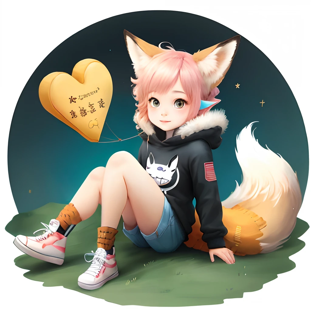 Cute two-dimensional person with fox tail and ears