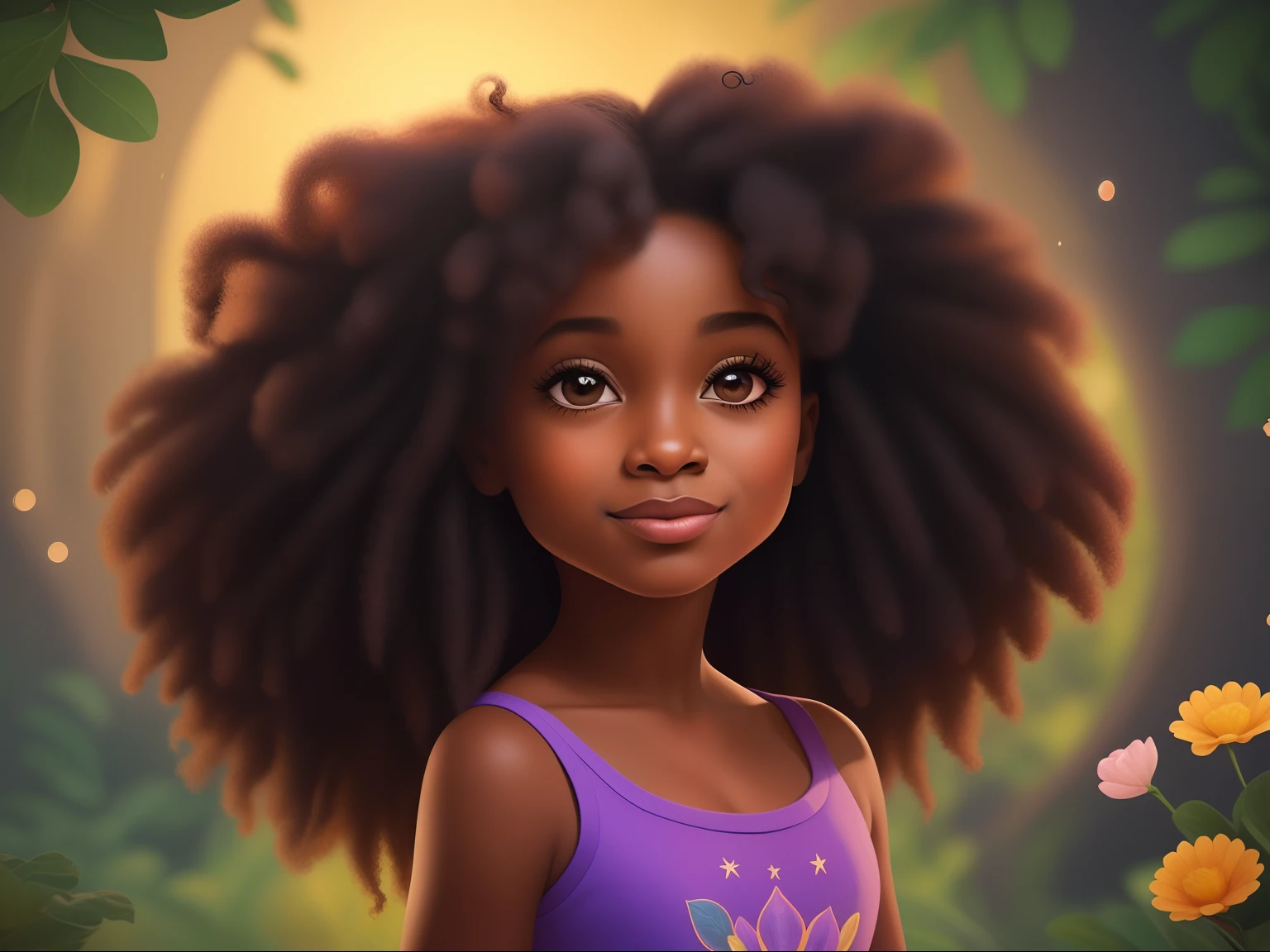 imagem arafed de uma jovem com um grande afro, official illustration, Arte infantil em Artstation, Menina afro-americana, Menina africana de pele clara, Princesa negra africana, Beautiful digital illustration, painting digital adorable, arte digital detalhada bonito, stylized digital illustration, afro encaracolado, pintura realista da menina bonito, retrato de personagem de closeup, menina elegante afro-americana