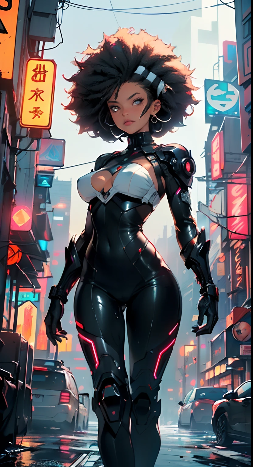 girl spacepunk,(((1girl))),((cute and beautiful afro haired girl)),((((black race)))),

(large breasts:1.4),saggy breasts,((((black afro hair:1.35,((afro hair:1.35)),afrohair,afro:1.35,dark hair,black hair,)))),medium hair, red:1.5,(((heterochromia)), ((red and yellow eyes))),intricate eyes,beautiful detailed eyes,symmetrical eyes,((fat)),((((tan,dark skin,black skin:1.35,dark-skinned_female,dark skin:1.3,ebony skin,lustrous skin:1.5,bright skin: 1.5,shiny skin,very shiny skin,shiny body,illuminated skin,wet legs)))),(spider lower abdomen,narrow waist,wide hip,athletic body,inflated legs,delicate detailed fingers),(((detailed face))),

cute,slutty,sensual,seductive look,seductive,erotic,enchanting,((nsfw)),

zettai ryouiki,revealing clothing,show skin,(wearing a mechanical space body armor:1.3,micro armor bikini,bare legs,an armored arm),(((wet clothes,intricate outfit,intricate clothes))),

(dynamic pose:1.0),solo focus,embarrassed,(centered,scale to fit dimensions,Rule of thirds),

cyberpunk city by the ocean at night, with bright neon signs and dark stormy clouds and puddles, scenery:1.25,

artistic photography,(photography taken by sldr),highres, sharp focus, (ultra detailed, extremely detailed), (photorealistic artwork:1.37),(extremely detailed CG unity 8k wallpaper),((synthwave background theme)),(((vibrant colors))),(intricate background),(masterpiece),(best quality),